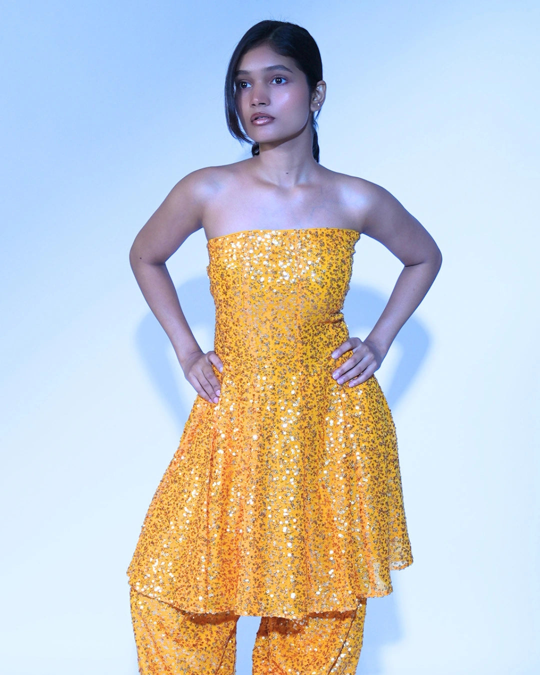 Yellow Georgette Salwar Suit with All Over Sequin