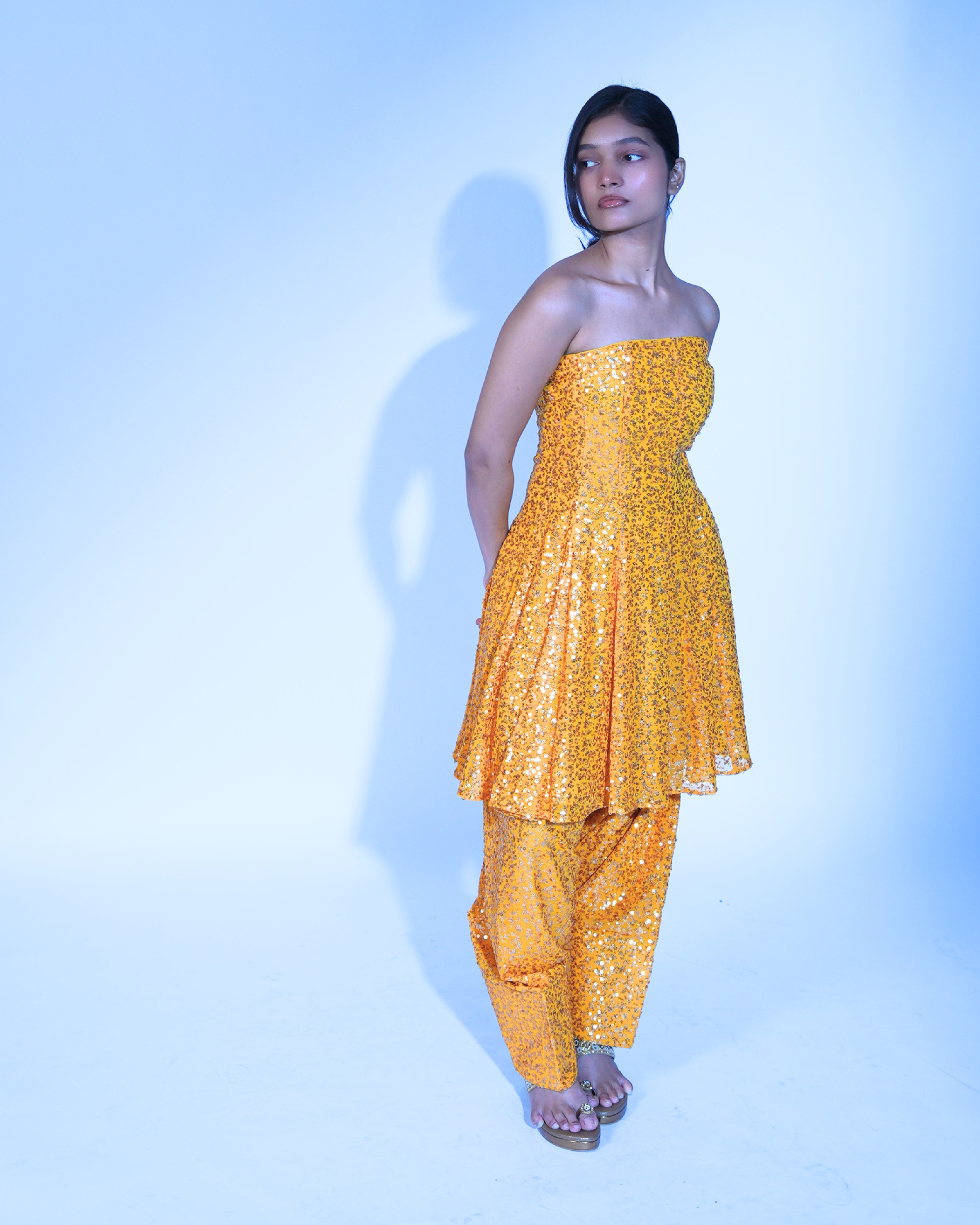 Yellow Georgette Salwar Suit with All Over Sequin
