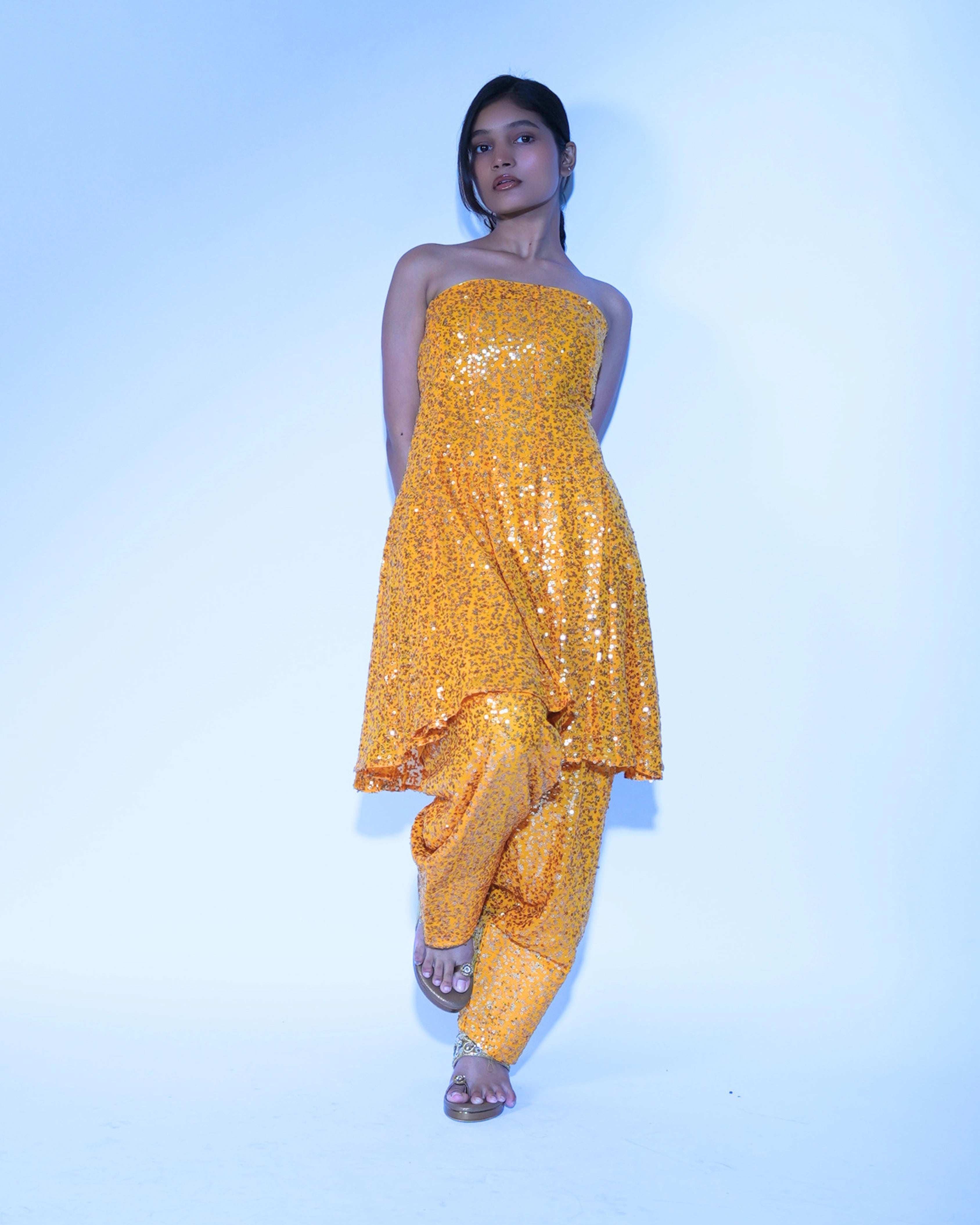 Yellow Georgette Salwar Suit with All Over Sequin