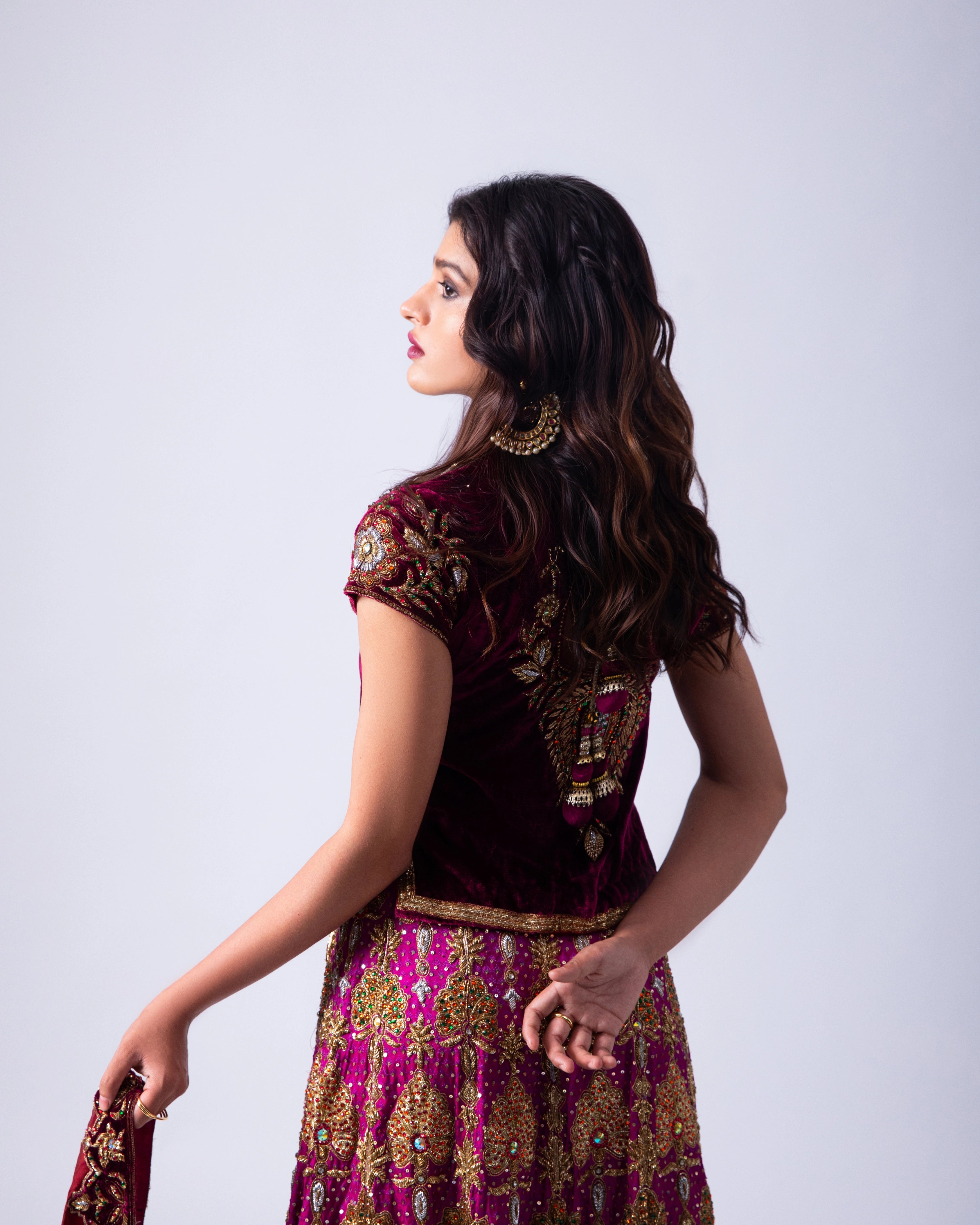 Maroon Georgette Heirloom Lehenga with a Embroidery Blouse and Dupatta