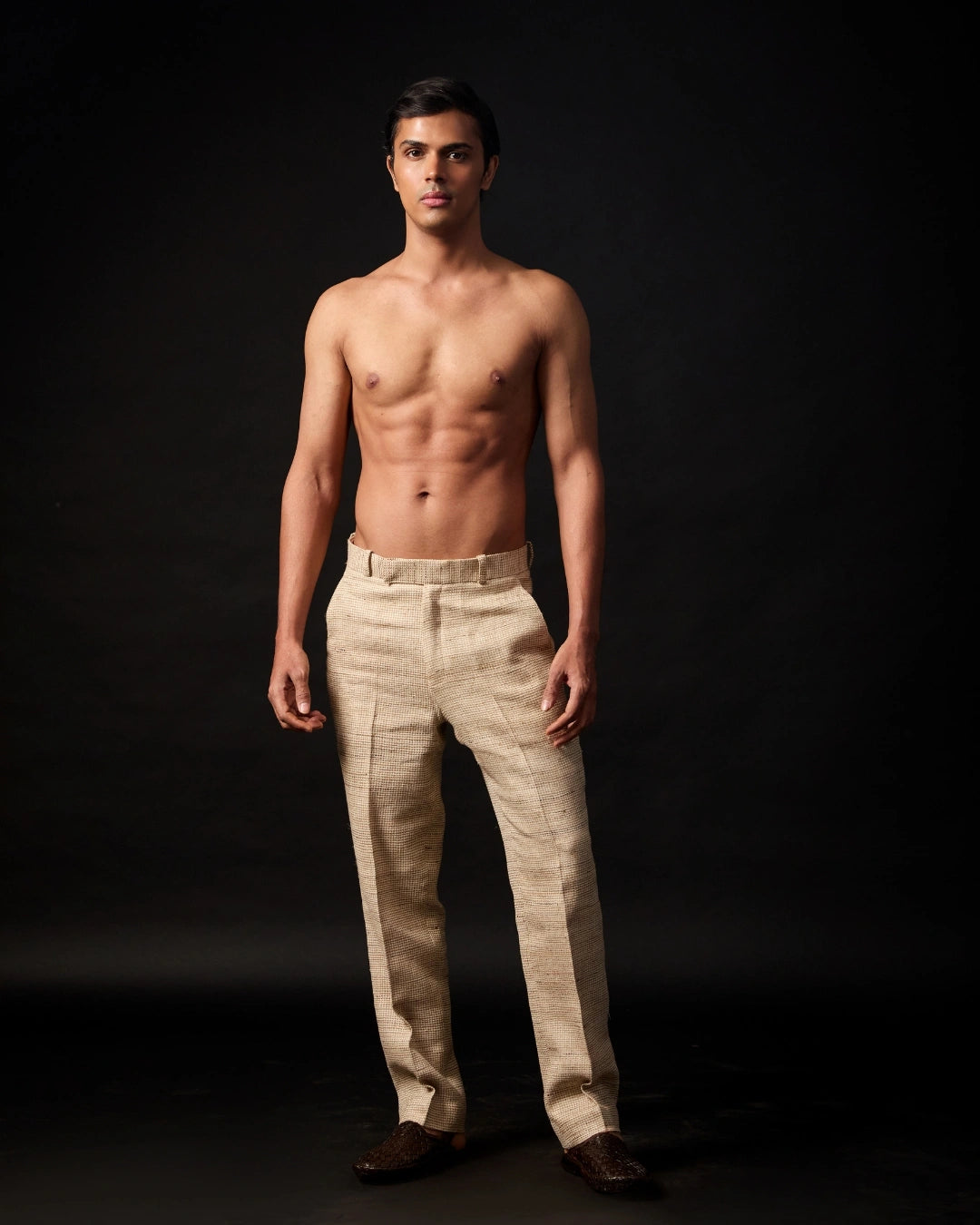 Sand Cotton linen Tailored Straight-Fit Pants