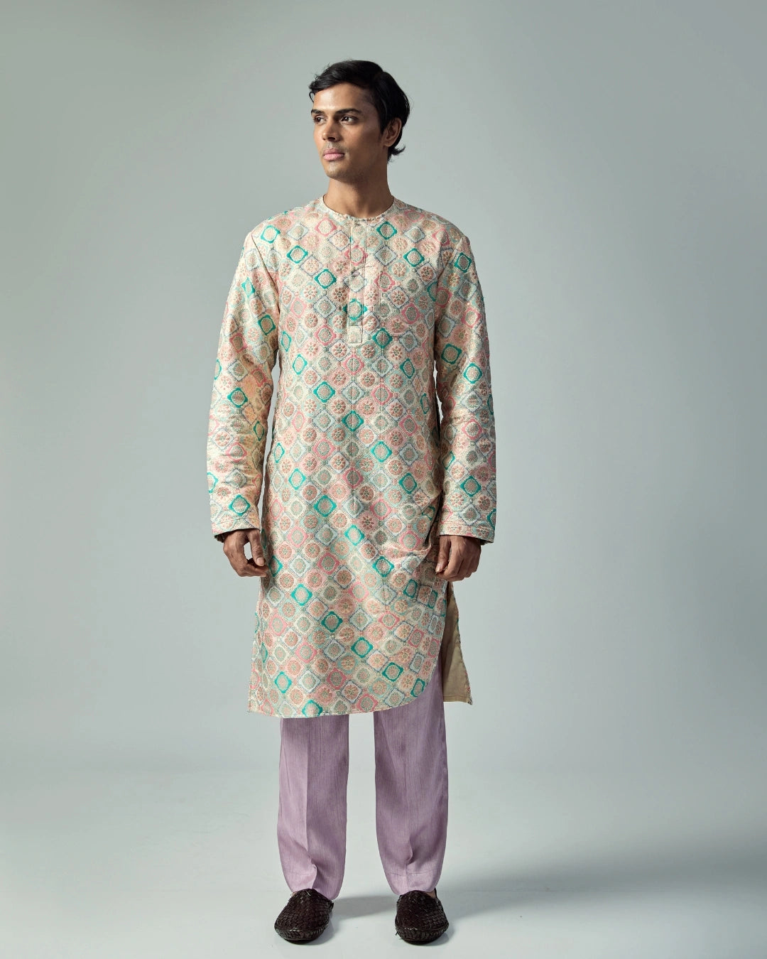 Lavender Silk Straight-Fit Trousers