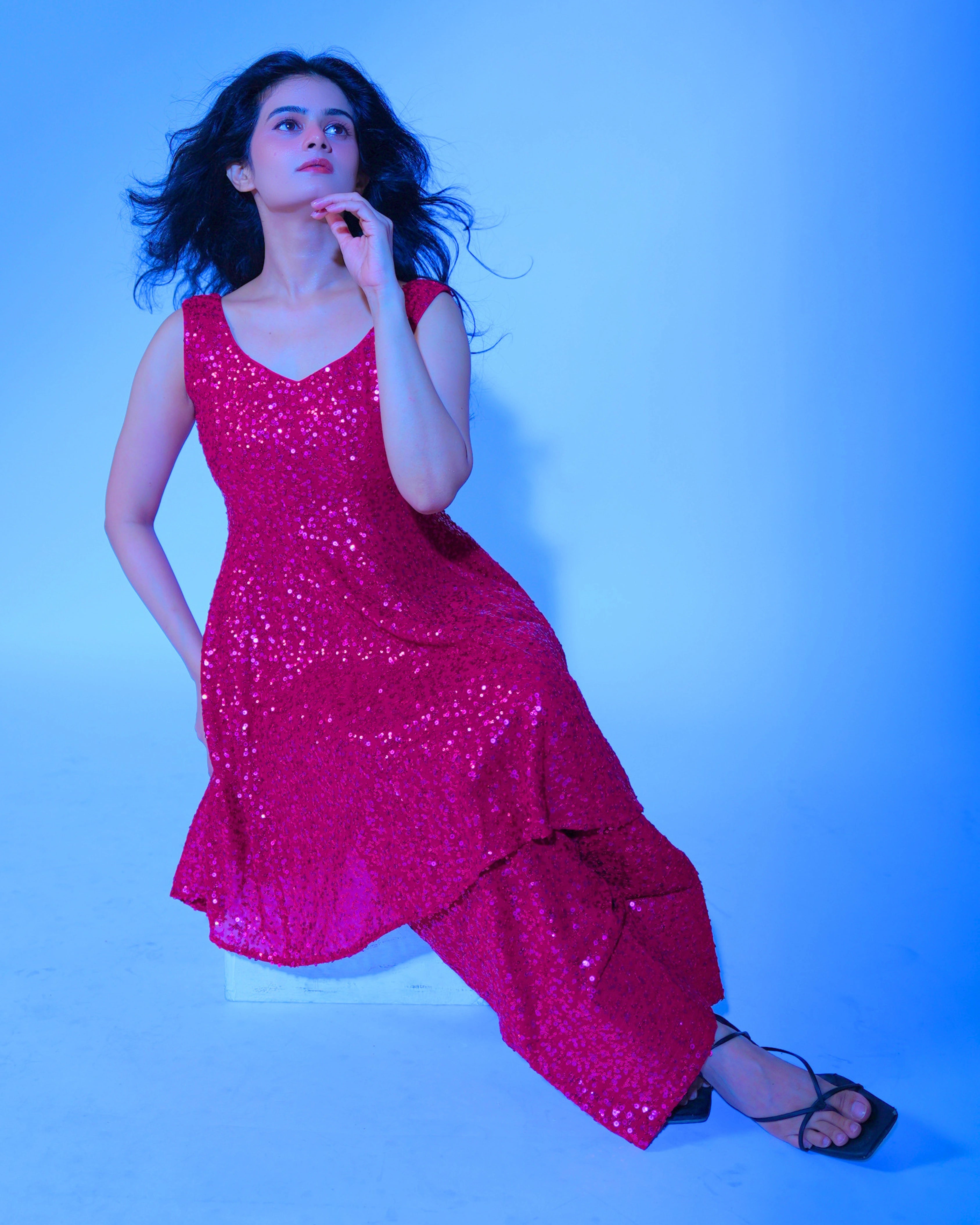 Pink Georgette Salwar Suit with All Over Sequin