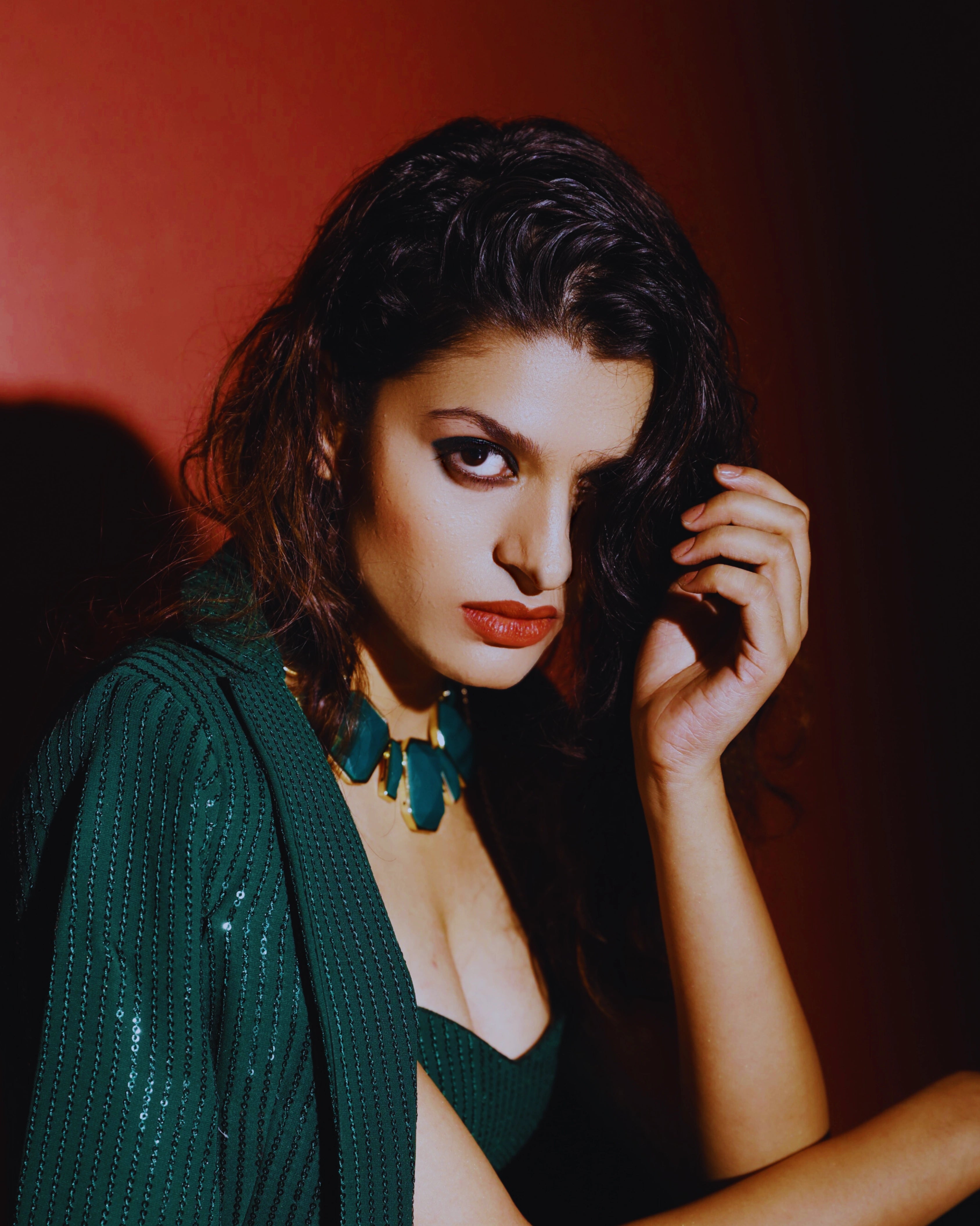 Emerald Green Georgette Sequin Jacket with Bandeau Top