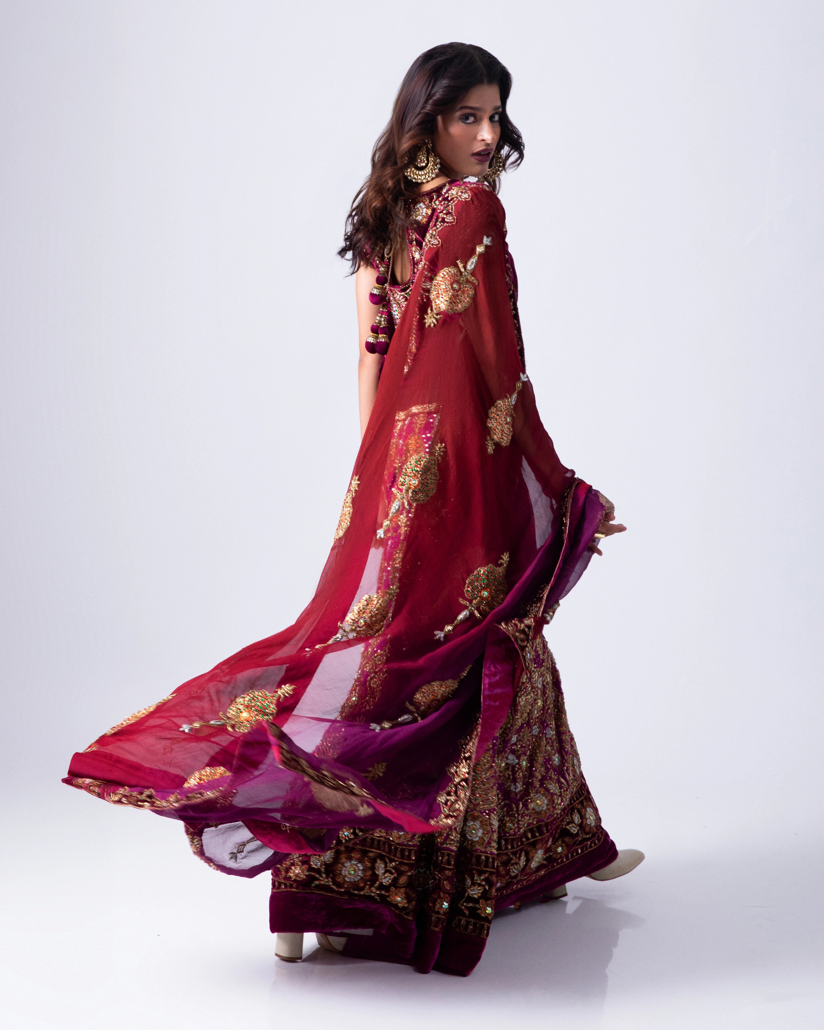 Maroon Georgette Heirloom Lehenga with a Embroidery Blouse and Dupatta