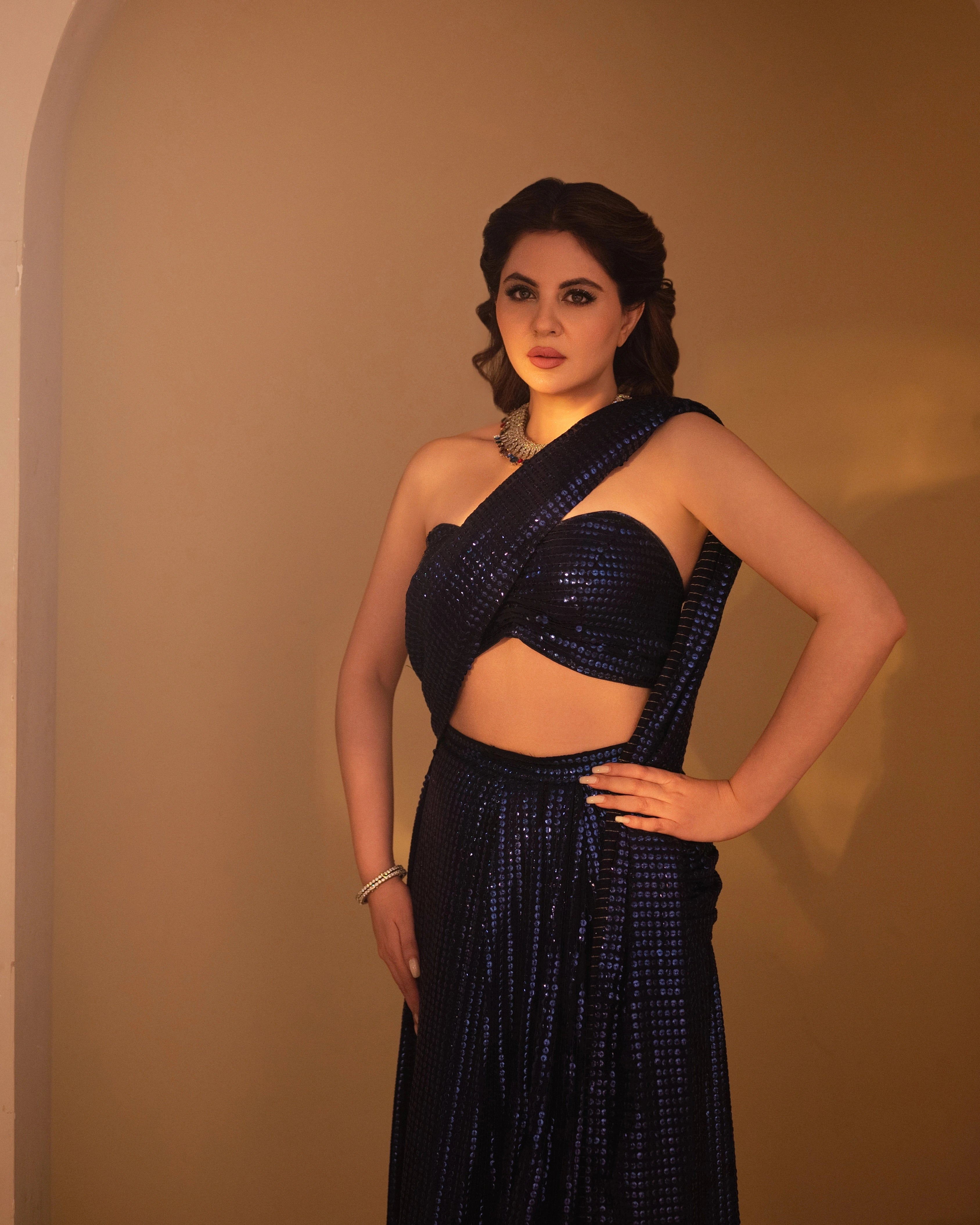 Royal Blue Georgette Saree with All-Over Sequin Work and Matching Blouse