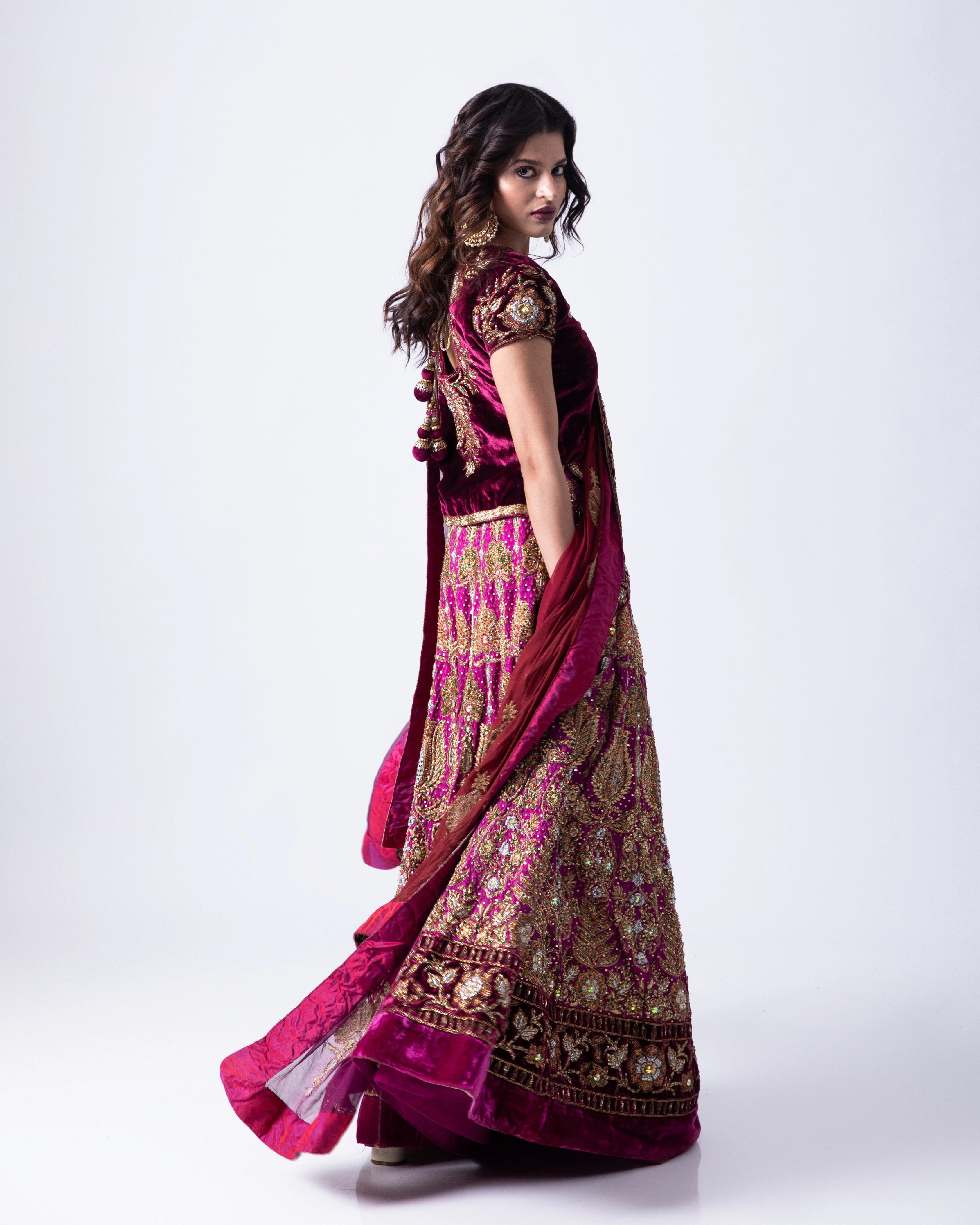 Maroon Georgette Heirloom Lehenga with a Embroidery Blouse and Dupatta