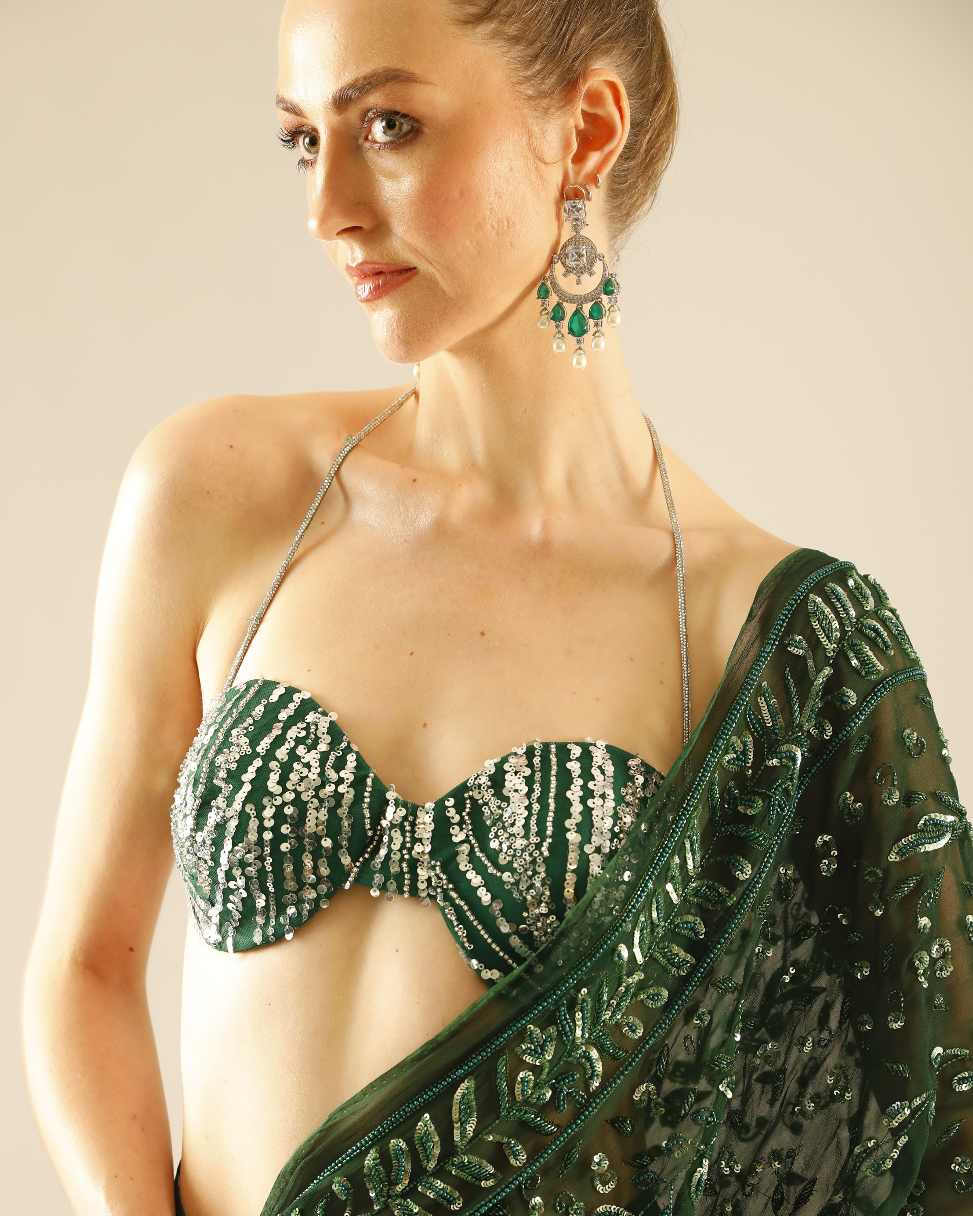 Emerald Green Hand-Embroidered Bralette Blouse