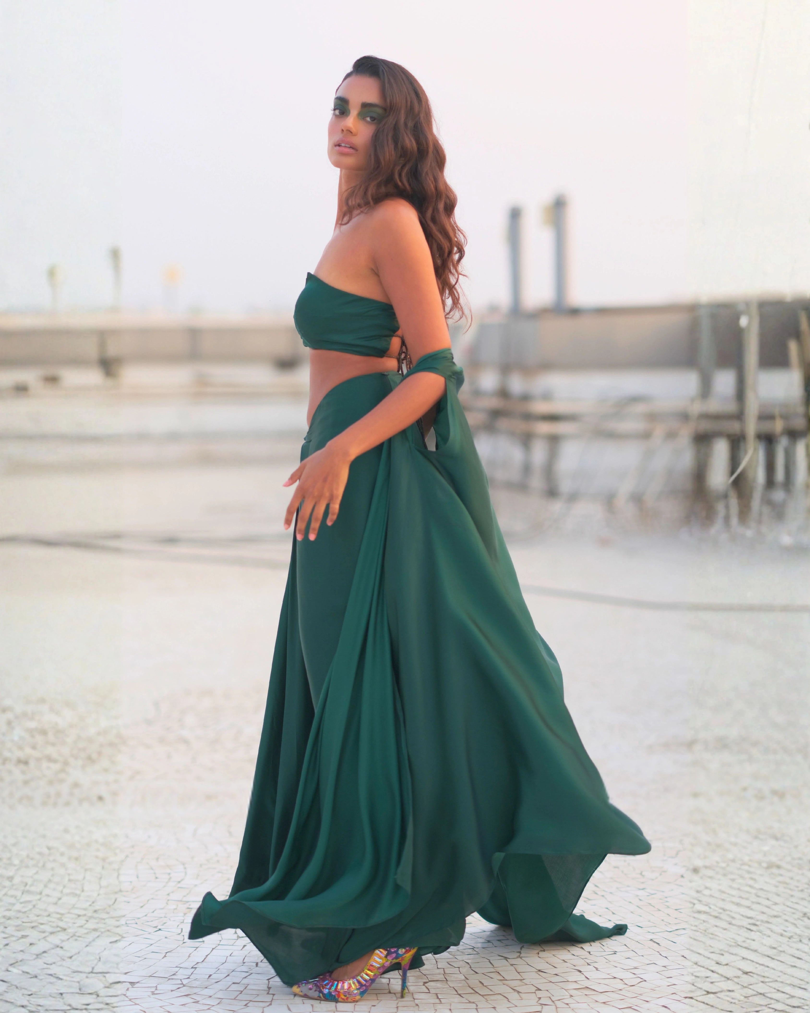The Silk Emerald Wire Indo Western Set