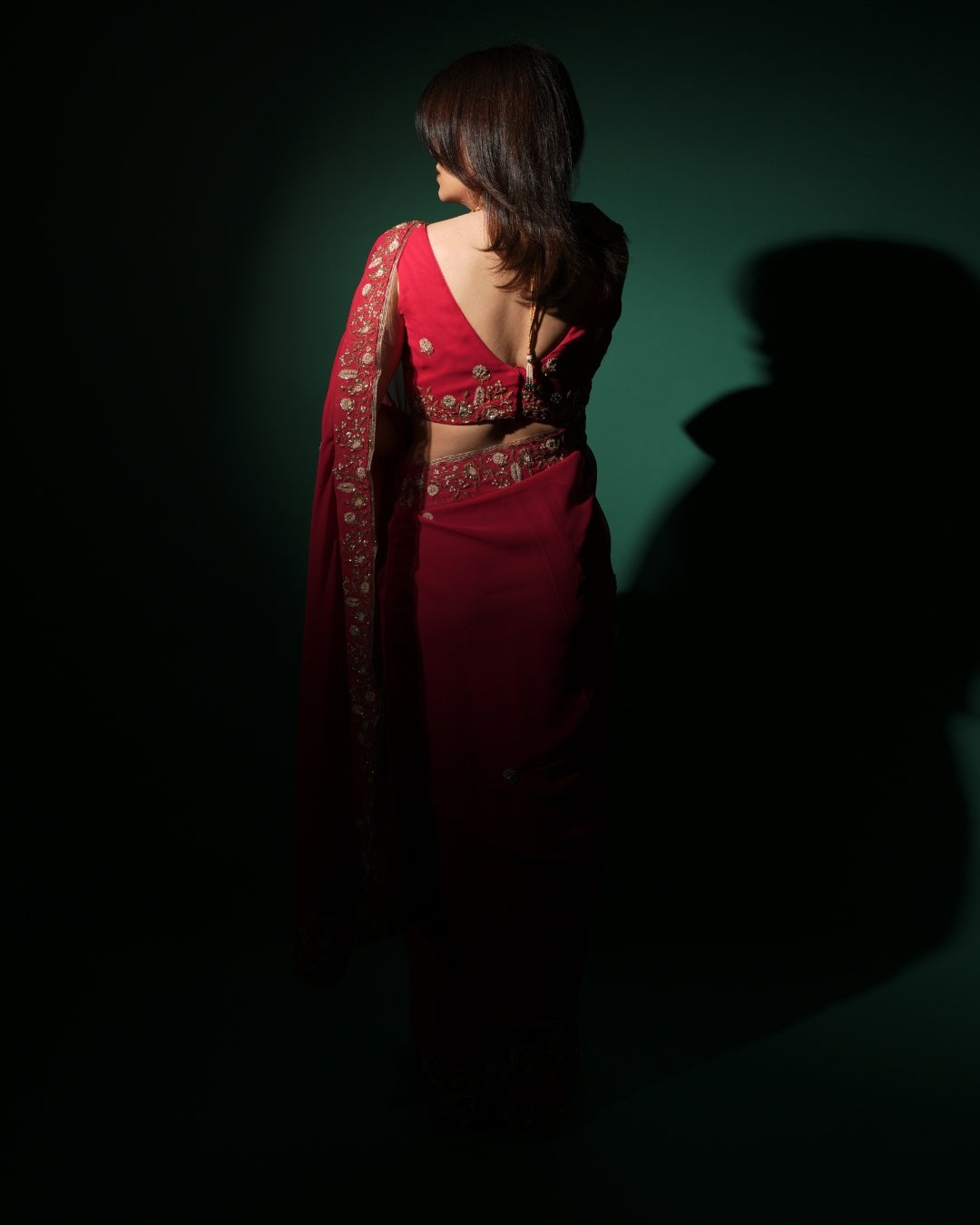 Pink Hand Embroidered Georgette Saree and Matching Floral Embroidered Blouse