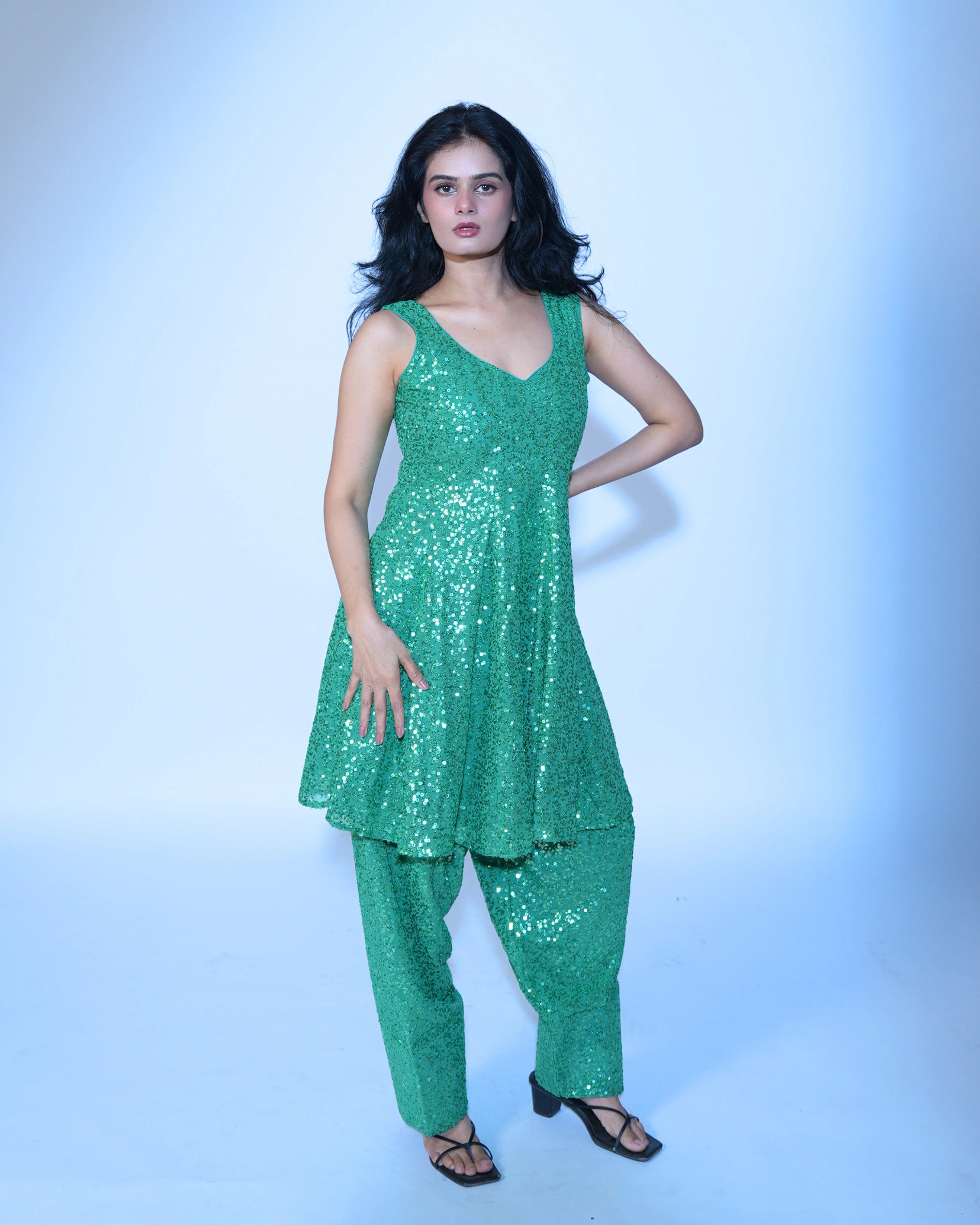 Light Green Georgette Salwar Suit with All Over Sequin