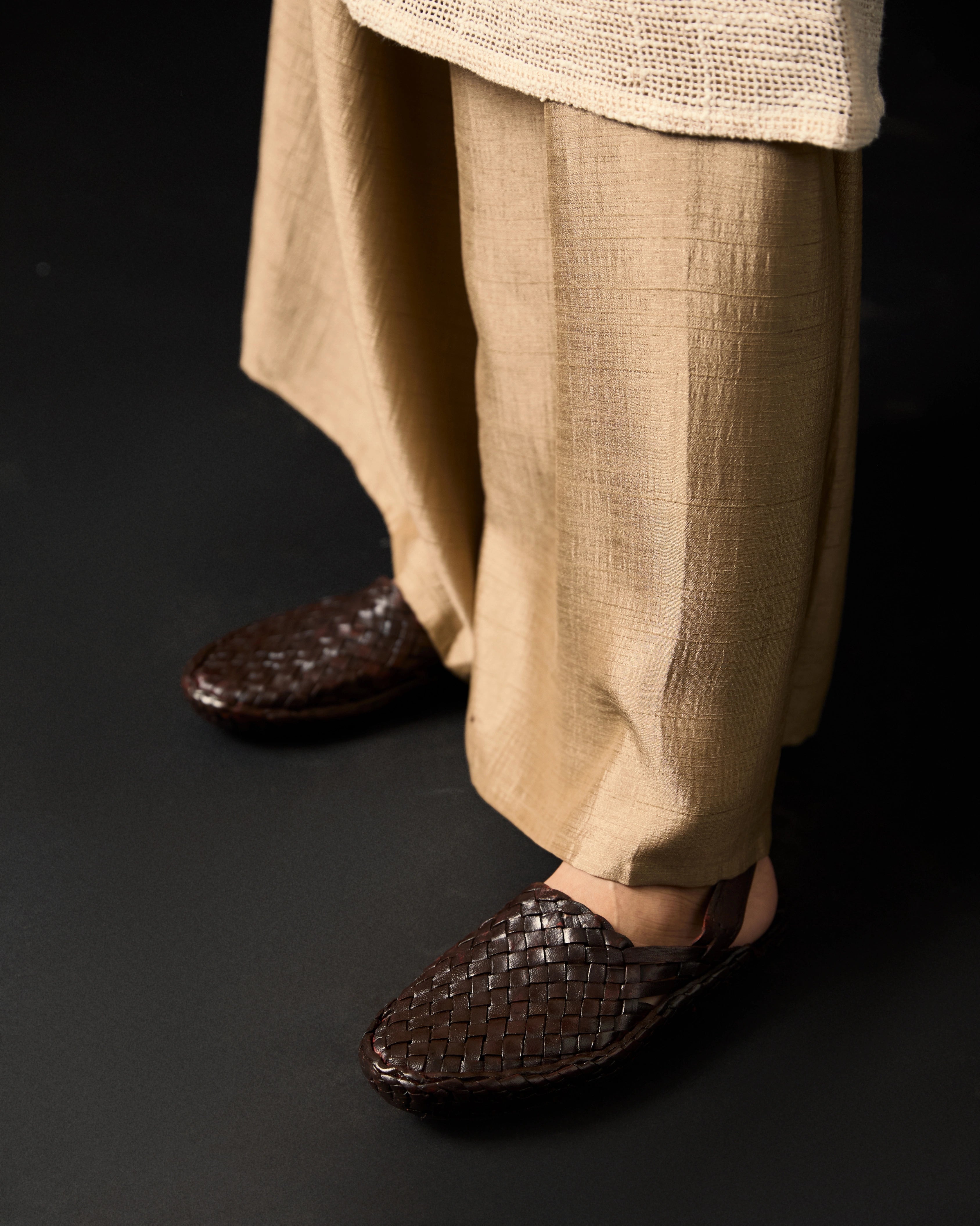 Brown Leather Slip-On Braided Loafers