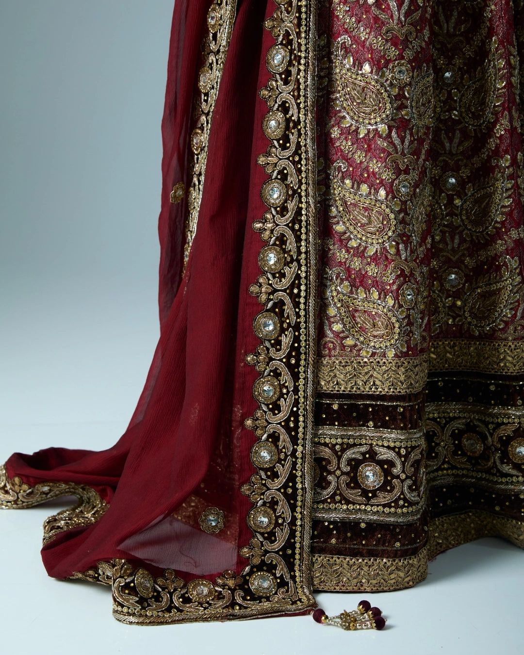Red Georgette Heirloom Lehenga with a Embroidery Blouse and Dupatta