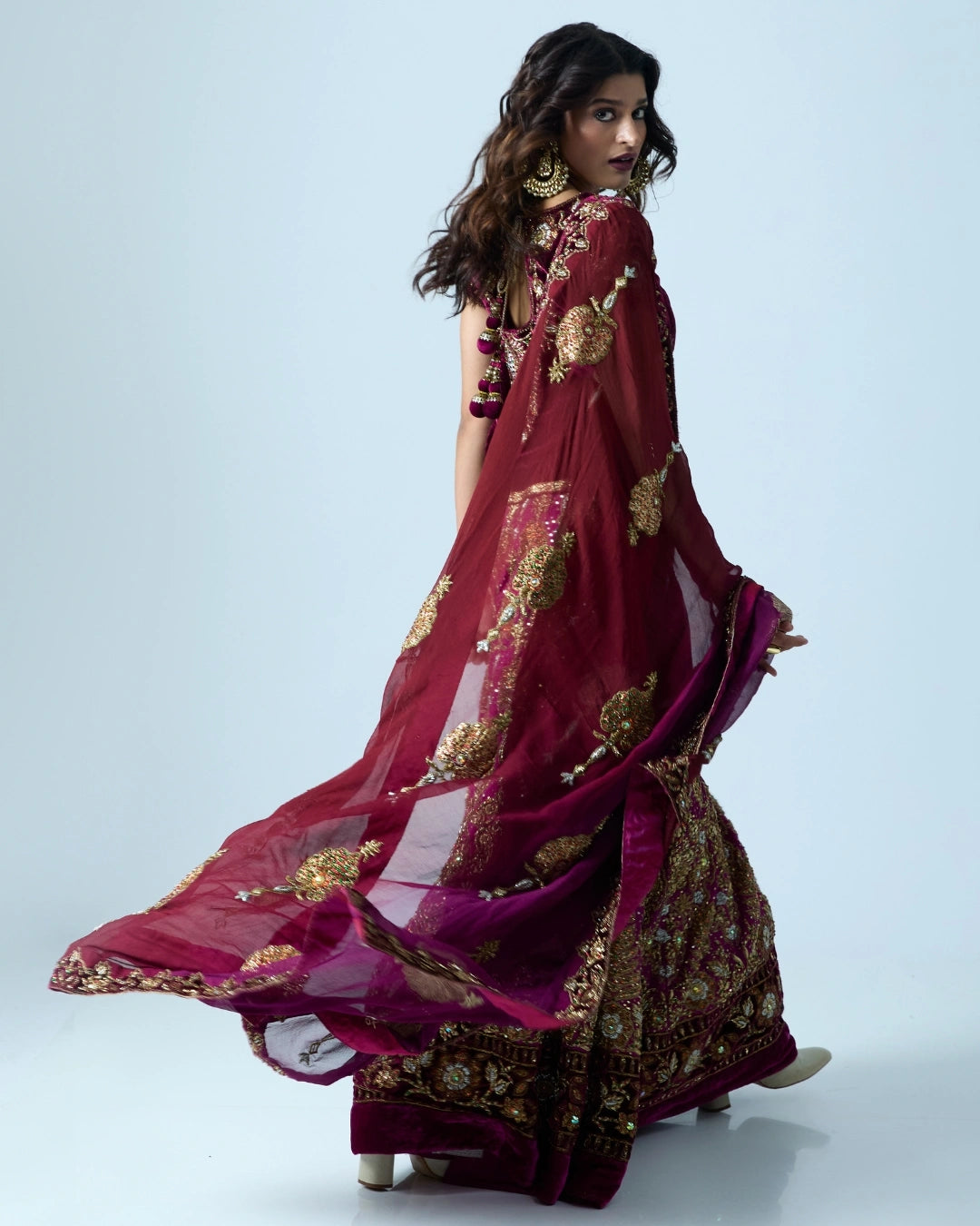 Maroon Georgette Heirloom Lehenga with a Embroidery Blouse and Dupatta