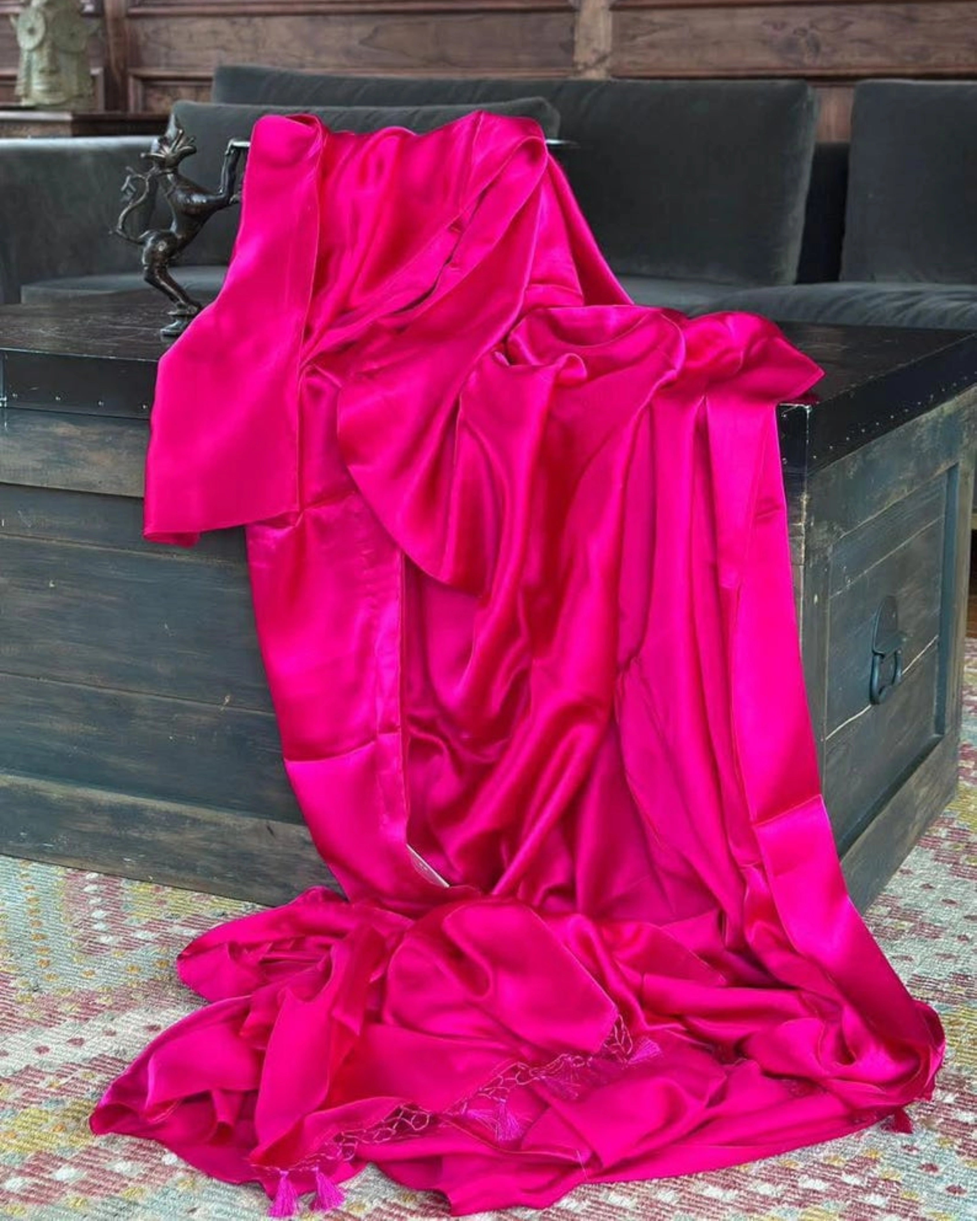 Red Semi Silk Saree Set with Gold Zari Sequin Blouse