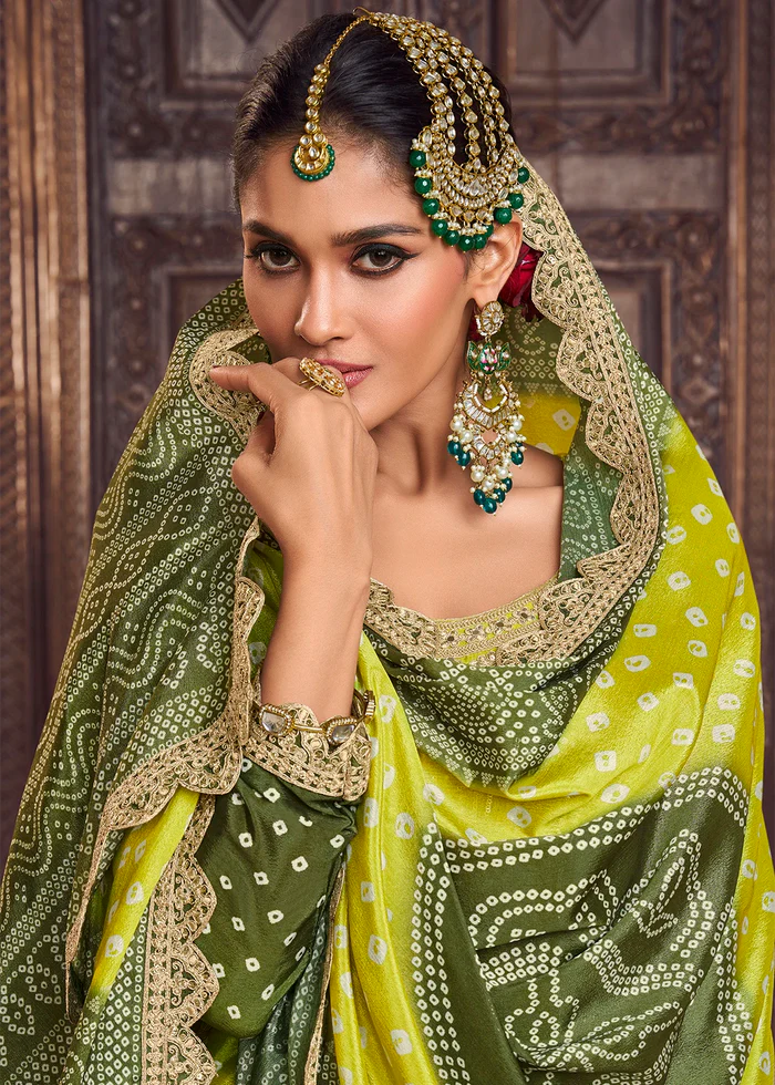 Blue Silk Salwar Kameez with Bandhani Print and Mirror Embroidery