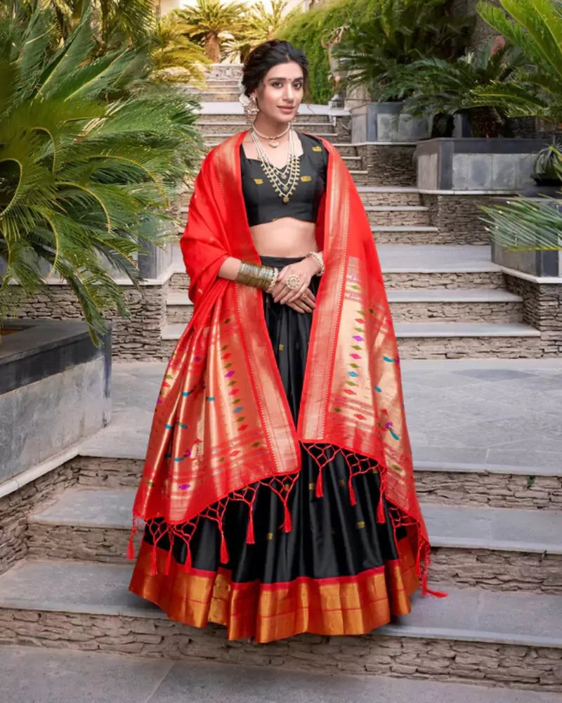 Orange Diwali Delicacy Paithani Silk Lehenga