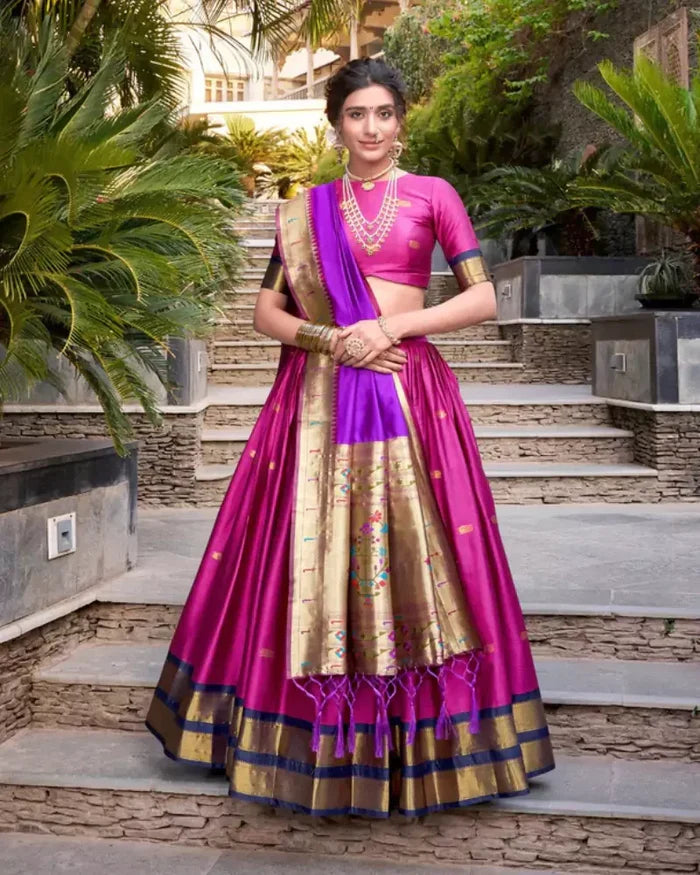 Orange Diwali Delicacy Paithani Silk Lehenga