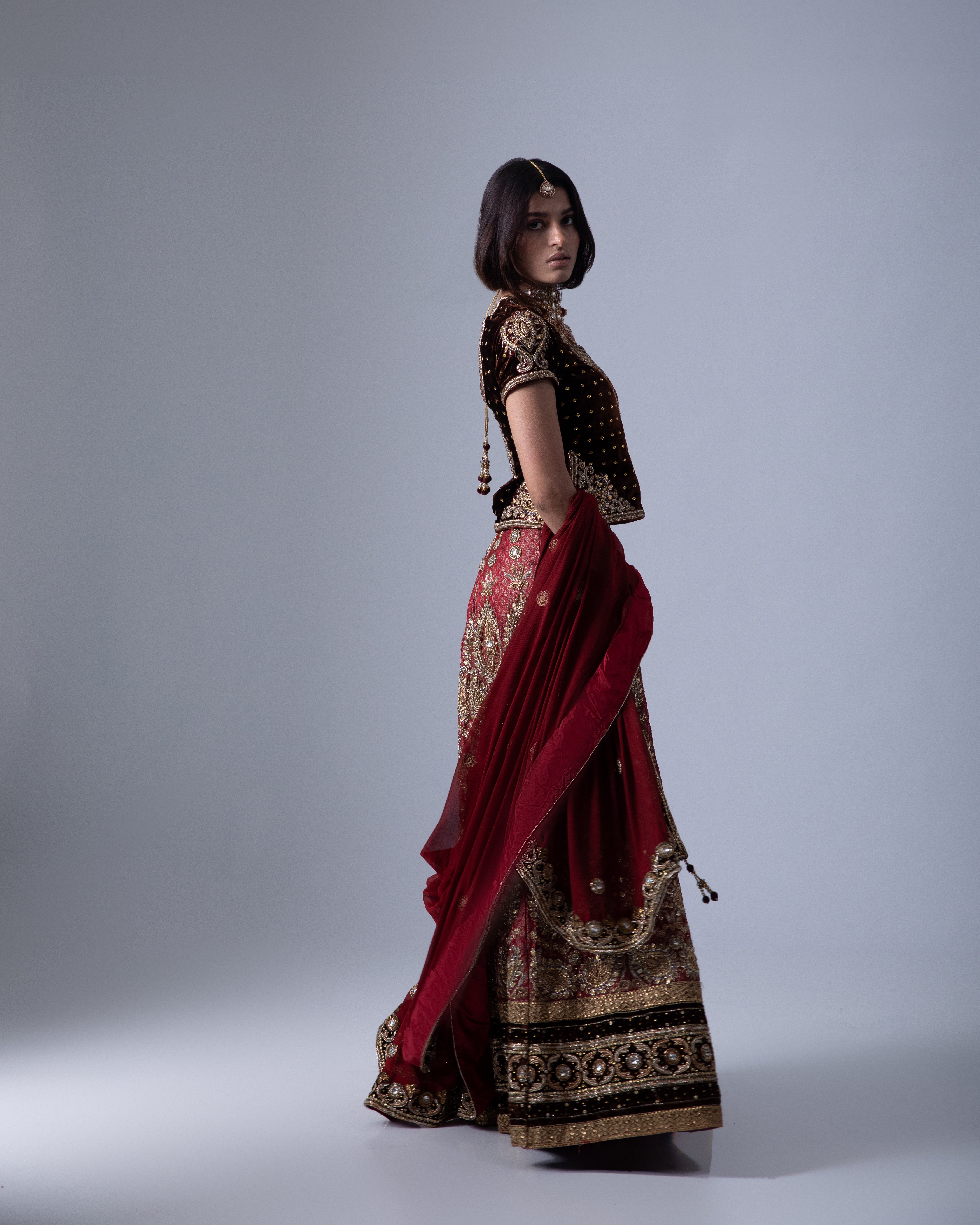 Red Georgette Heirloom Lehenga with a Embroidery Blouse and Dupatta