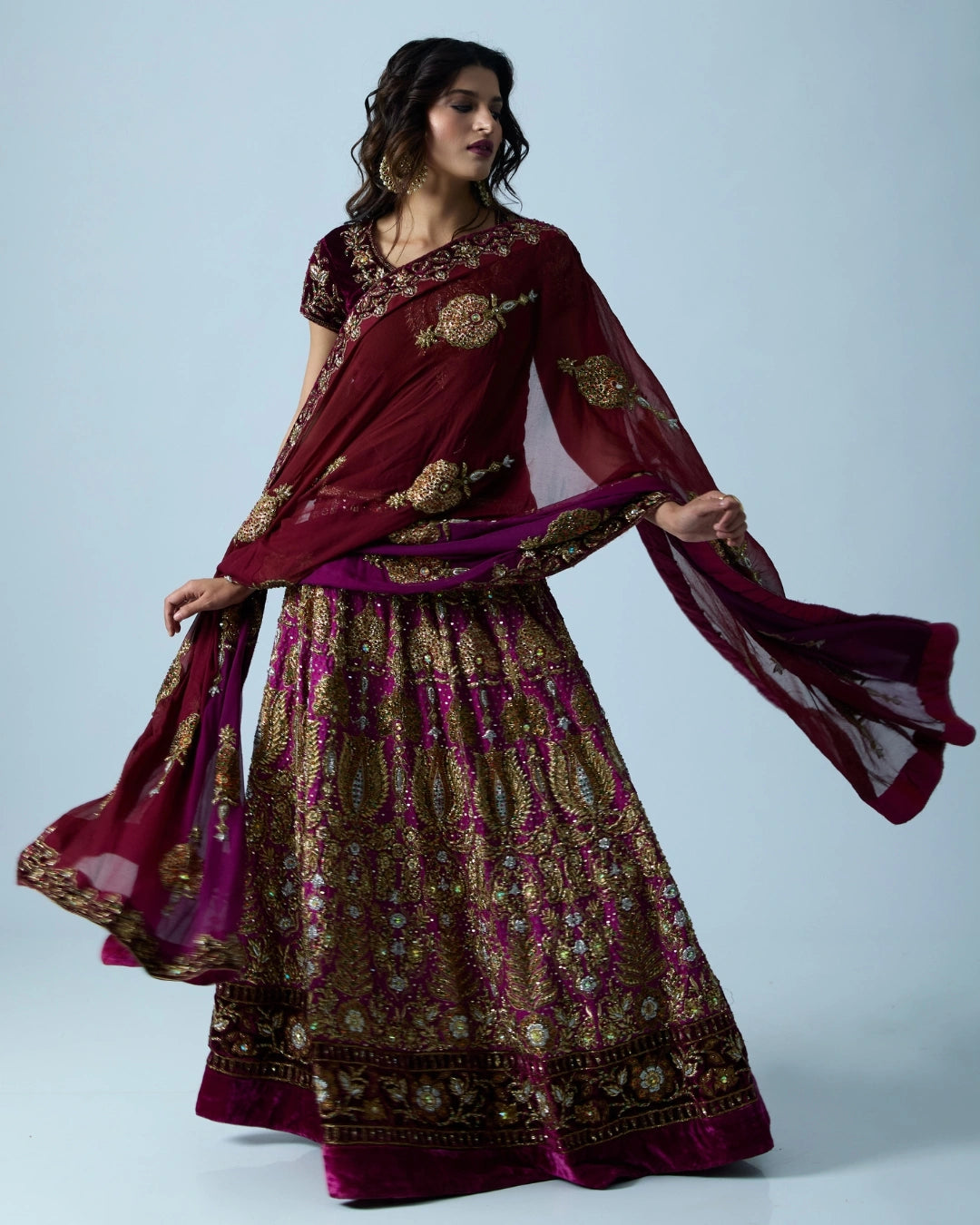 Maroon Georgette Heirloom Lehenga with a Embroidery Blouse and Dupatta