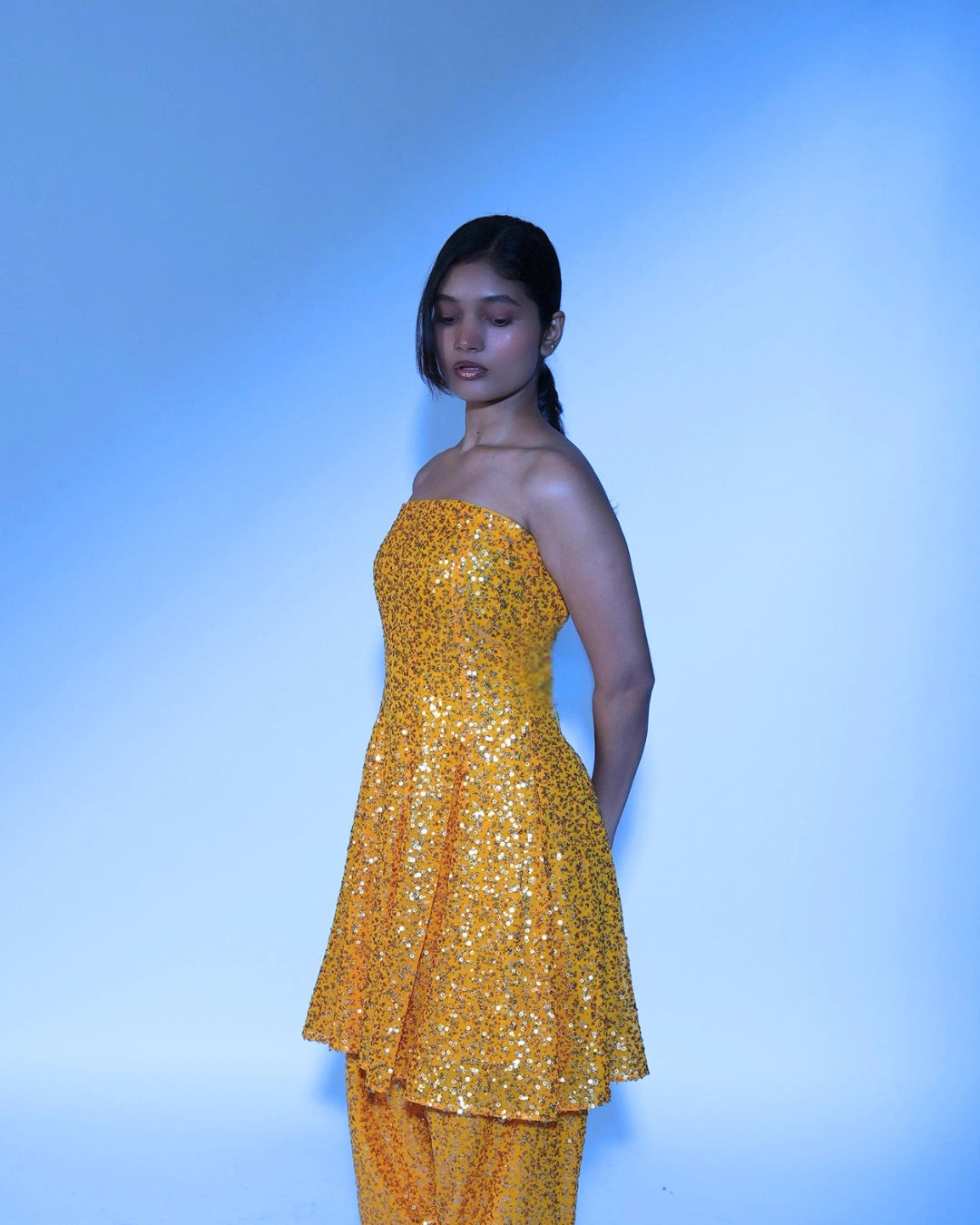 Yellow Georgette Salwar Suit with All Over Sequin