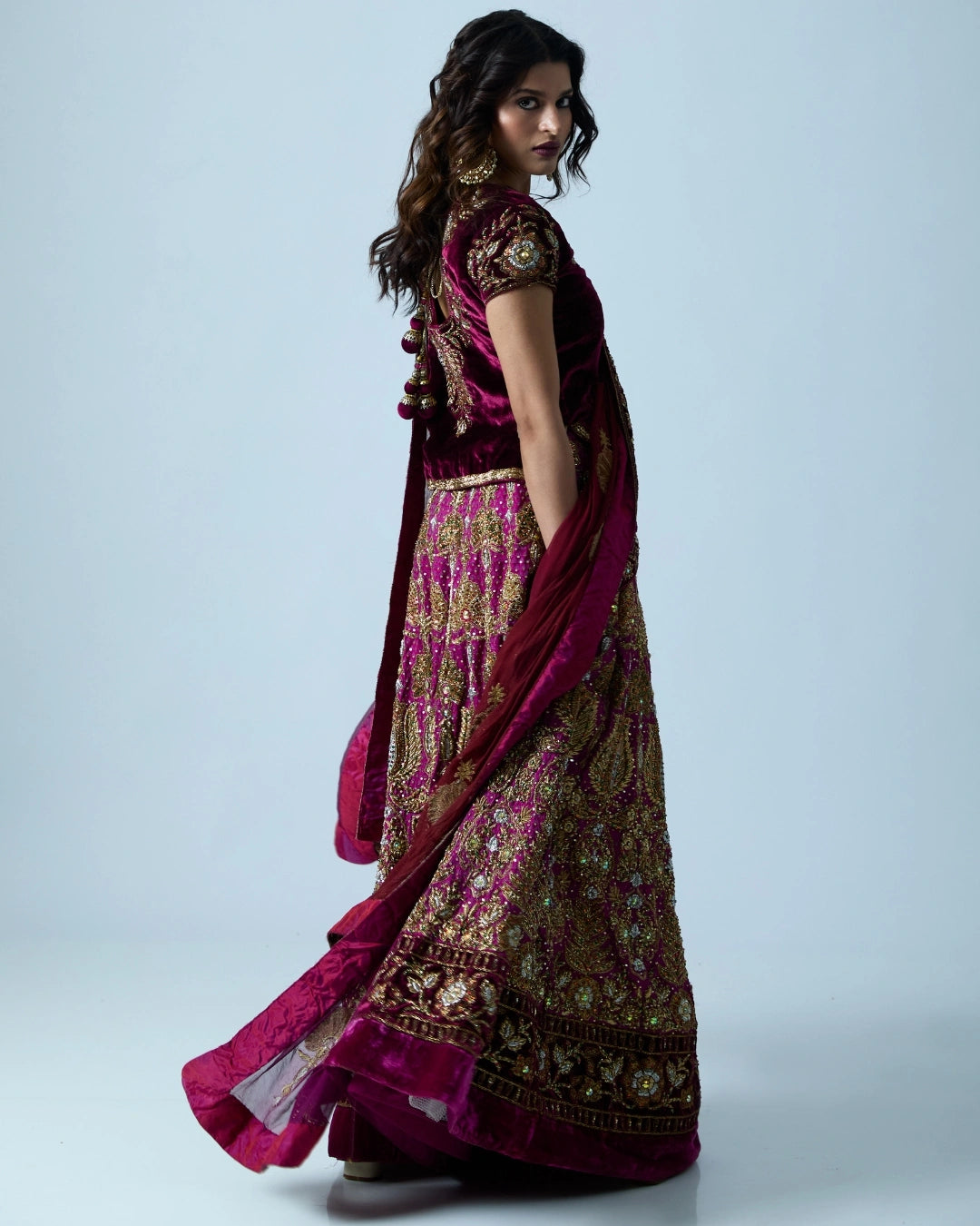 Maroon Georgette Heirloom Lehenga with a Embroidery Blouse and Dupatta
