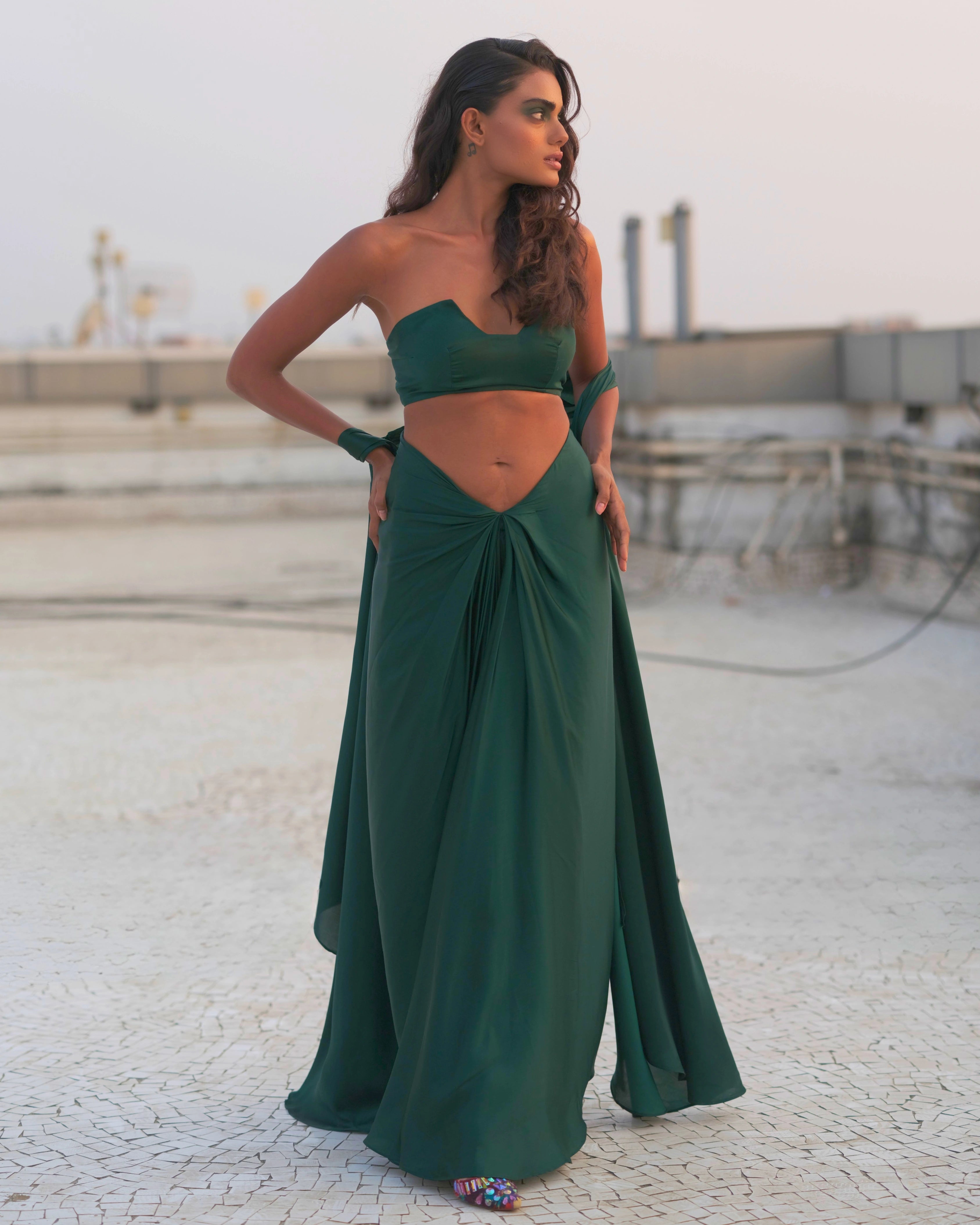 The Silk Emerald Wire Indo Western Set