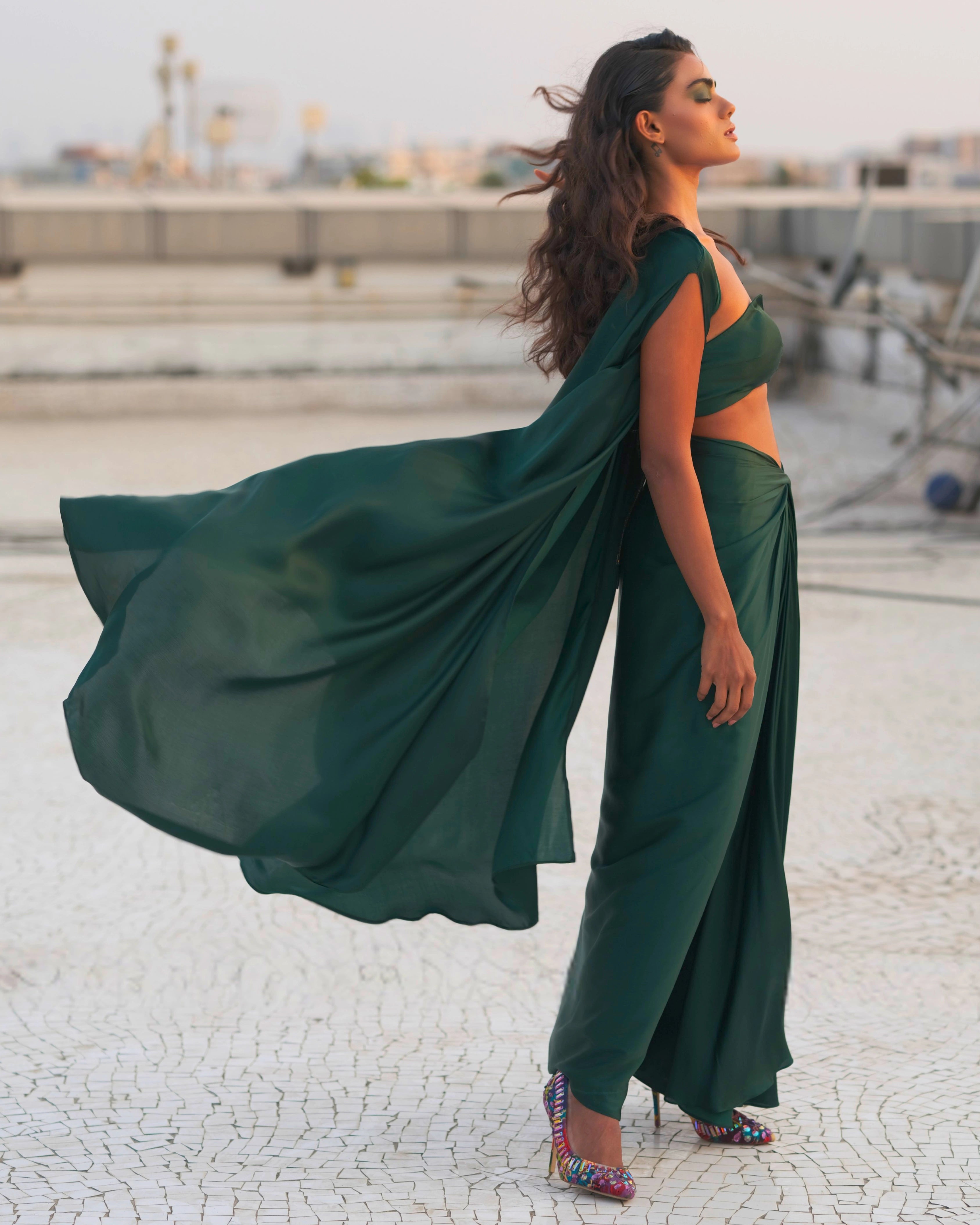 The Silk Emerald Wire Indo Western Set
