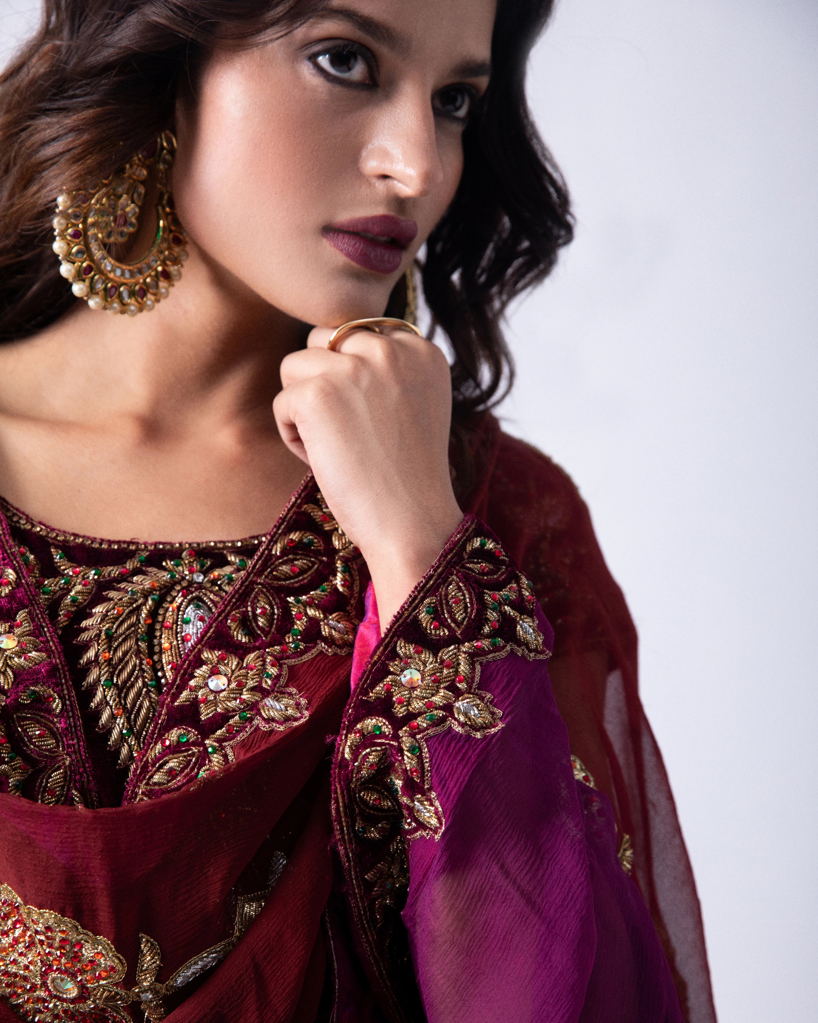 Maroon Georgette Heirloom Lehenga with a Embroidery Blouse and Dupatta