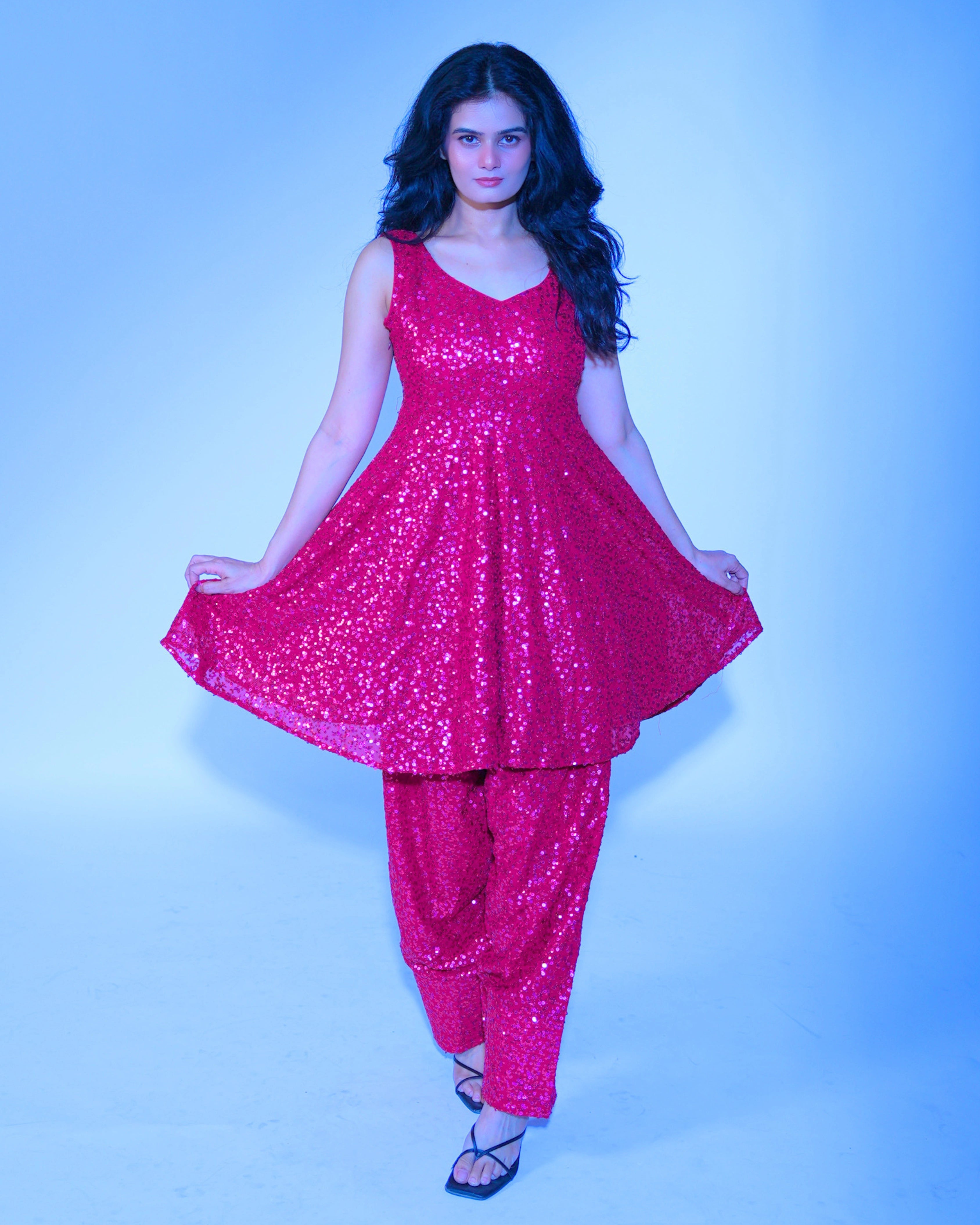 Pink Georgette Salwar Suit with All Over Sequin