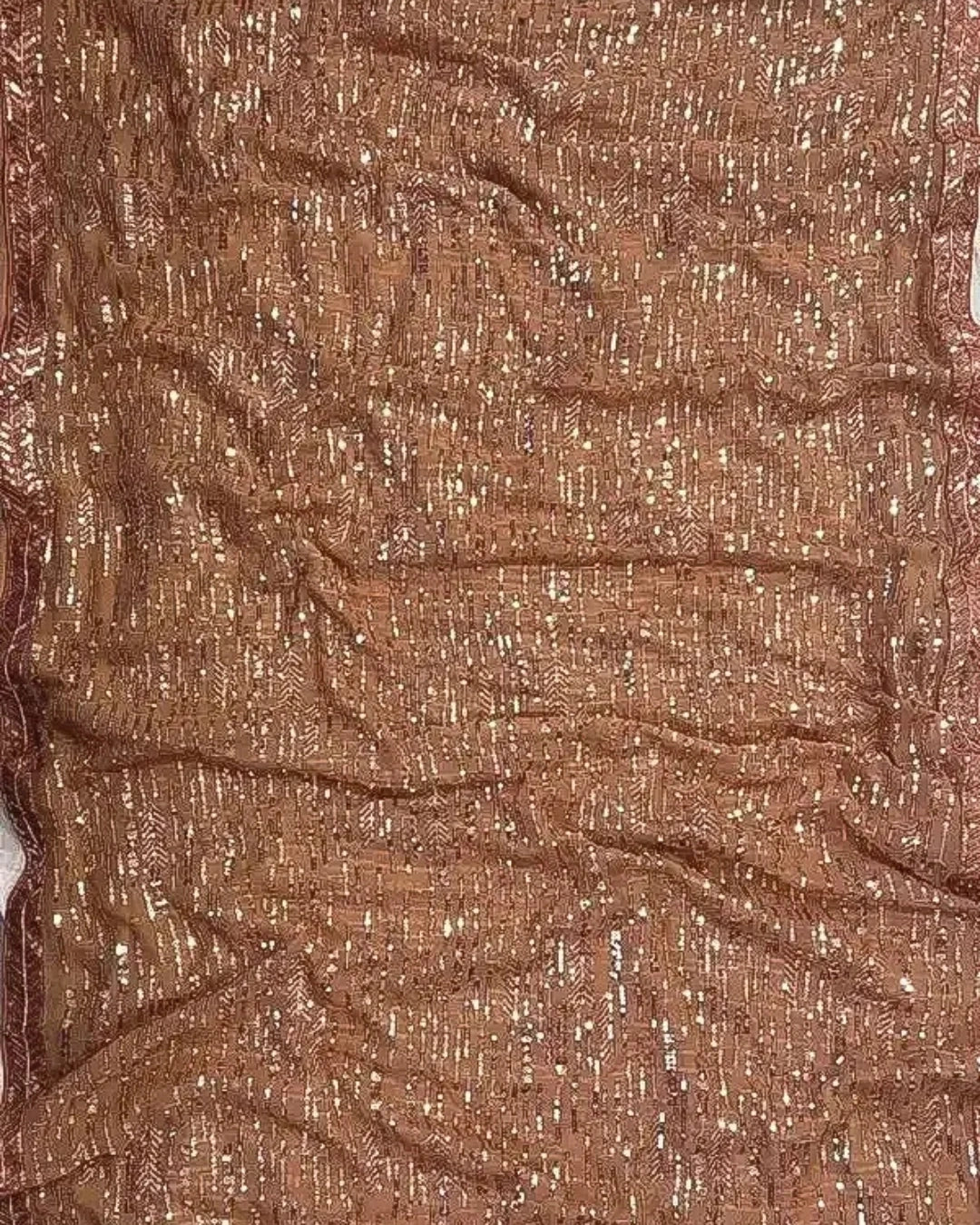 Mocha Rose Crushed Sequin Saree with Feather Trim Luxe Edit and Sequin Matching Blouse