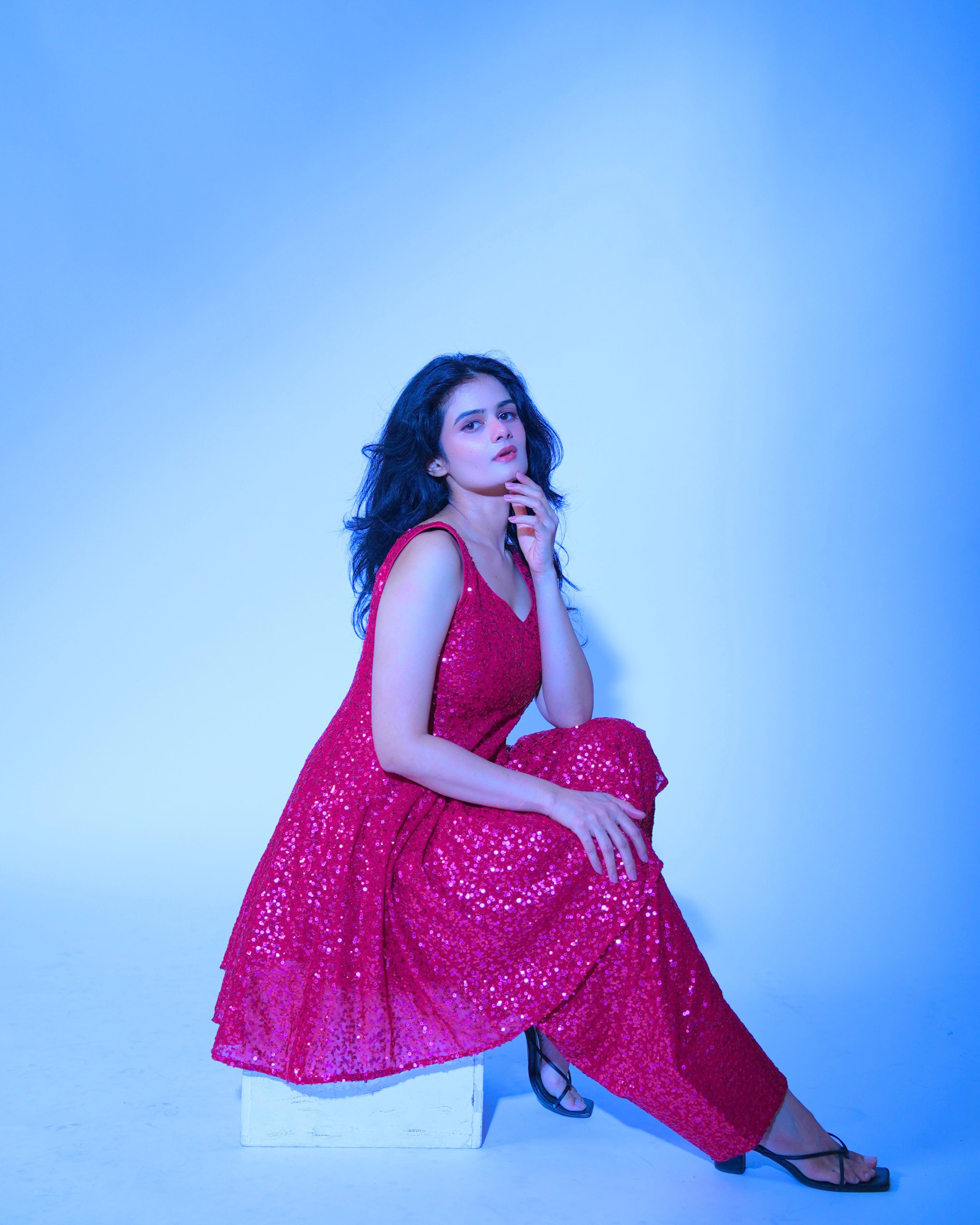 Pink Georgette Salwar Suit with All Over Sequin