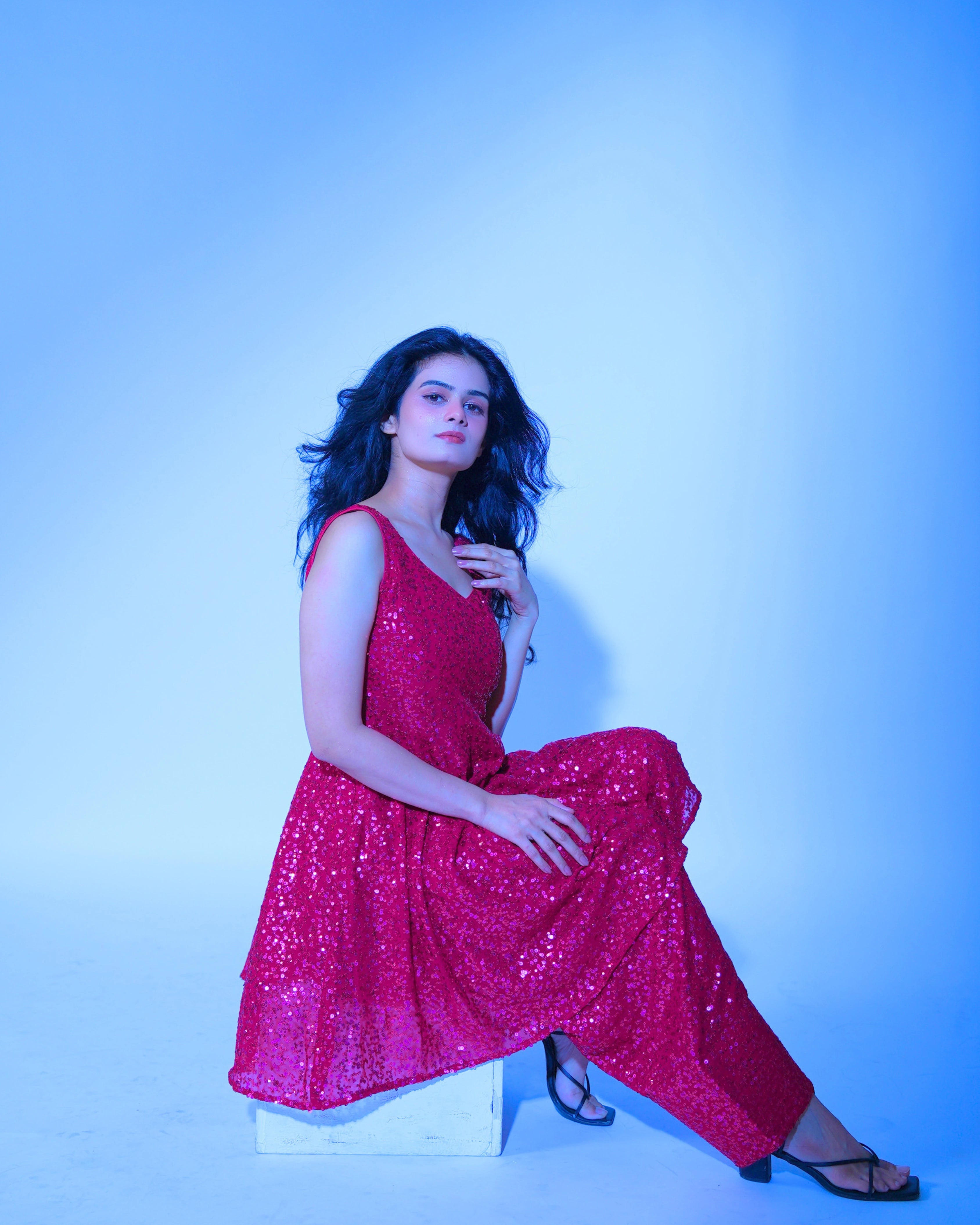 Pink Georgette Salwar Suit with All Over Sequin