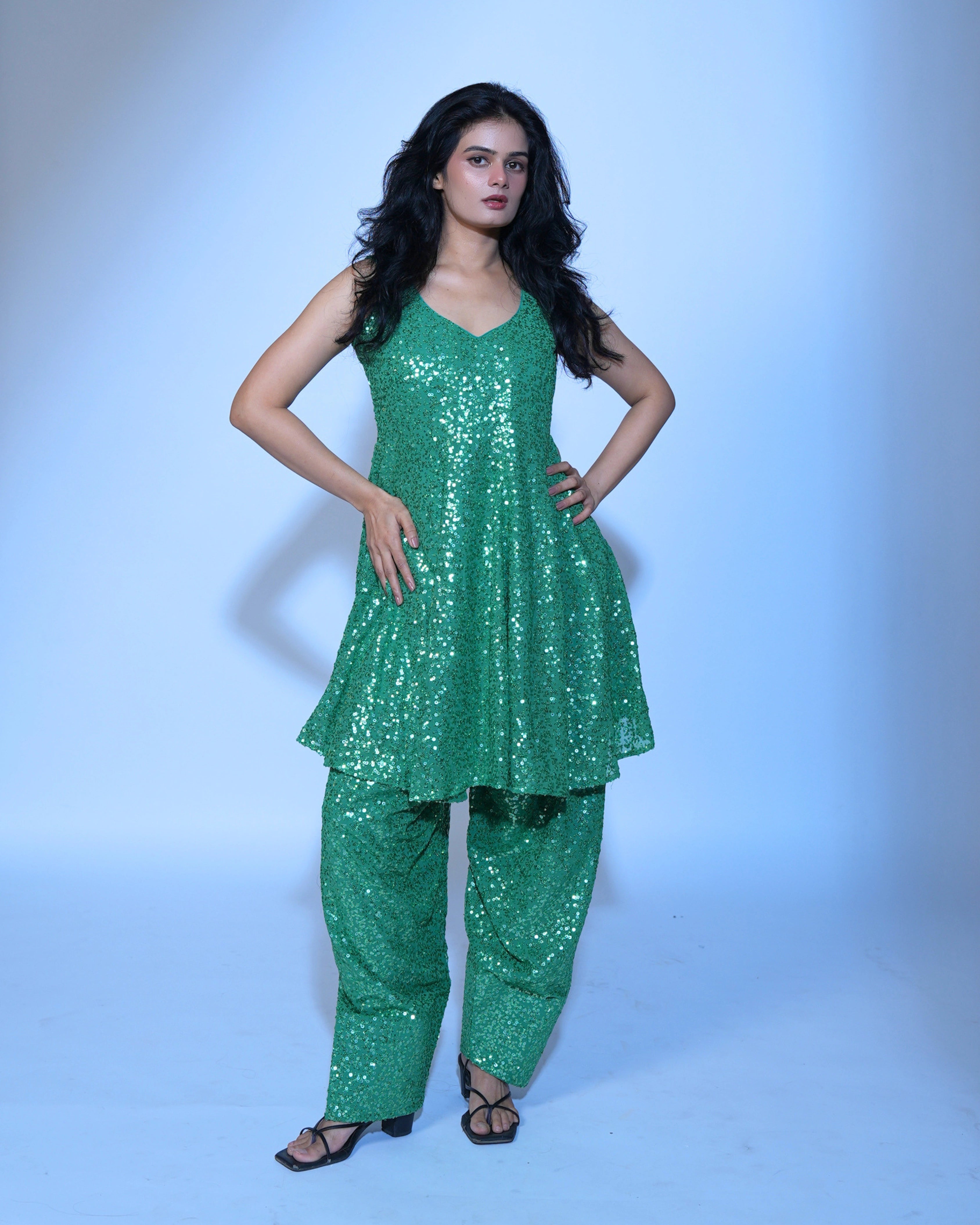 Light Green Georgette Salwar Suit with All Over Sequin