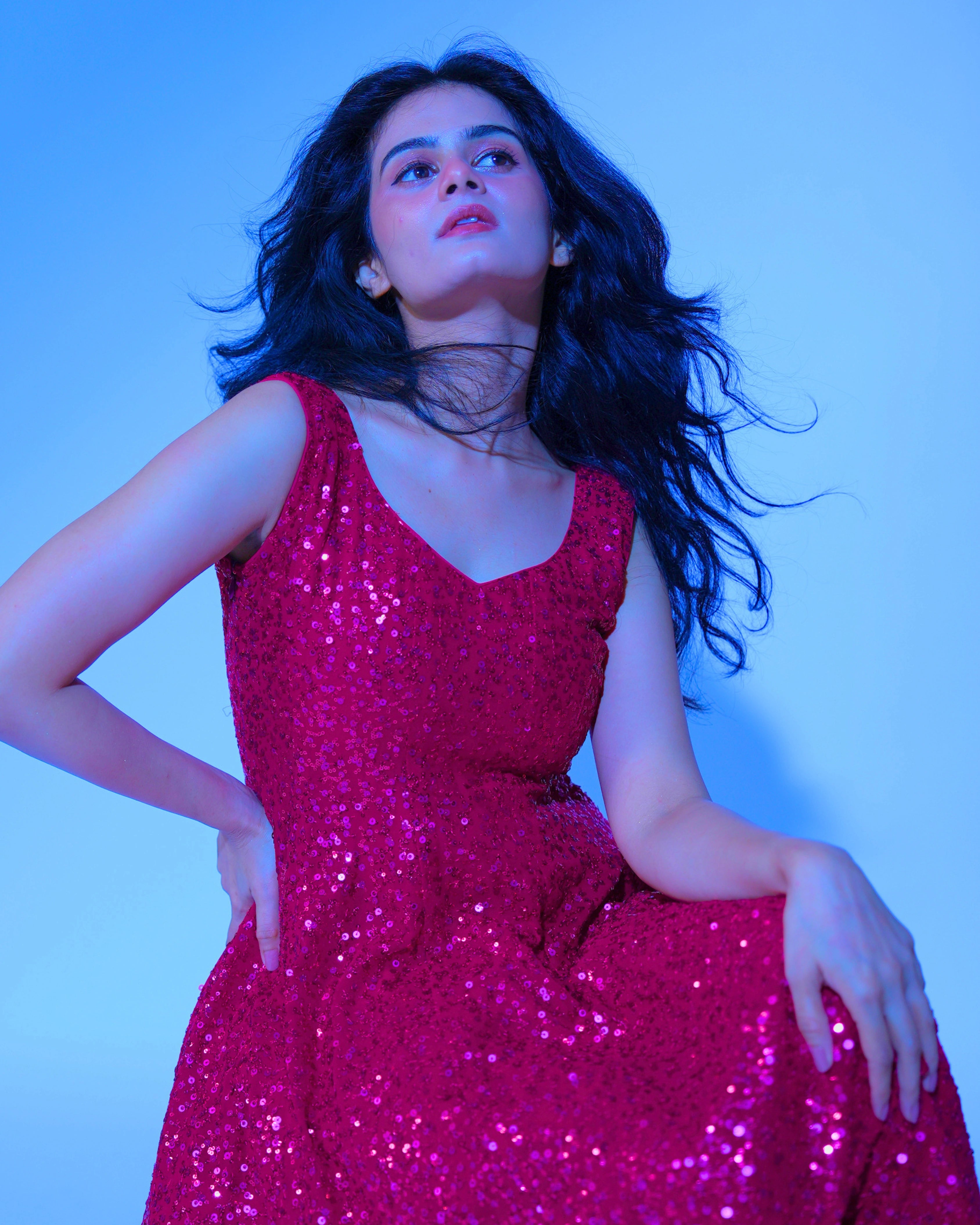 Pink Georgette Salwar Suit with All Over Sequin