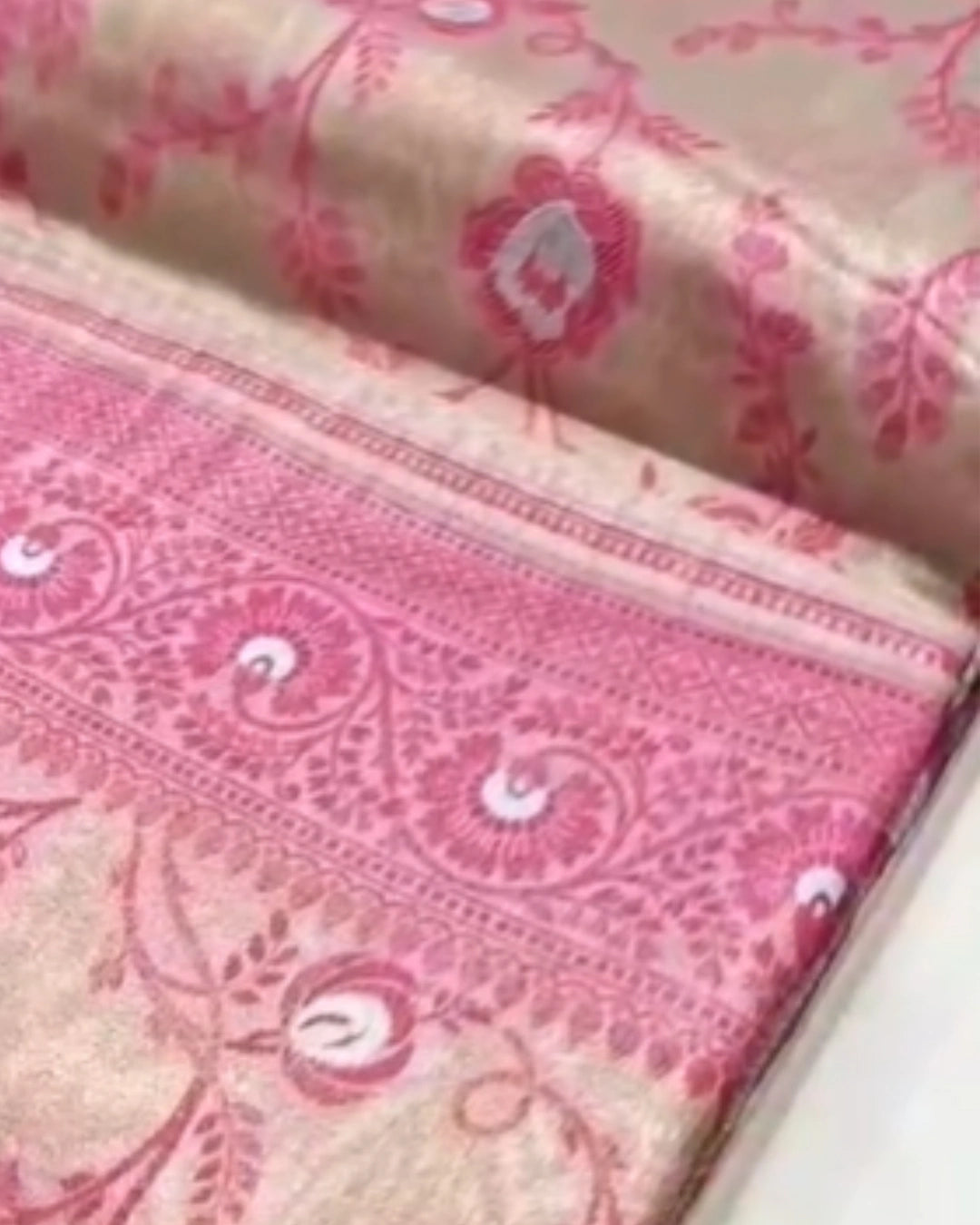 Orange Pure Banarasi Tissue Silk Saree with Nude-Gold Base All-Over Floral Coral Jaal