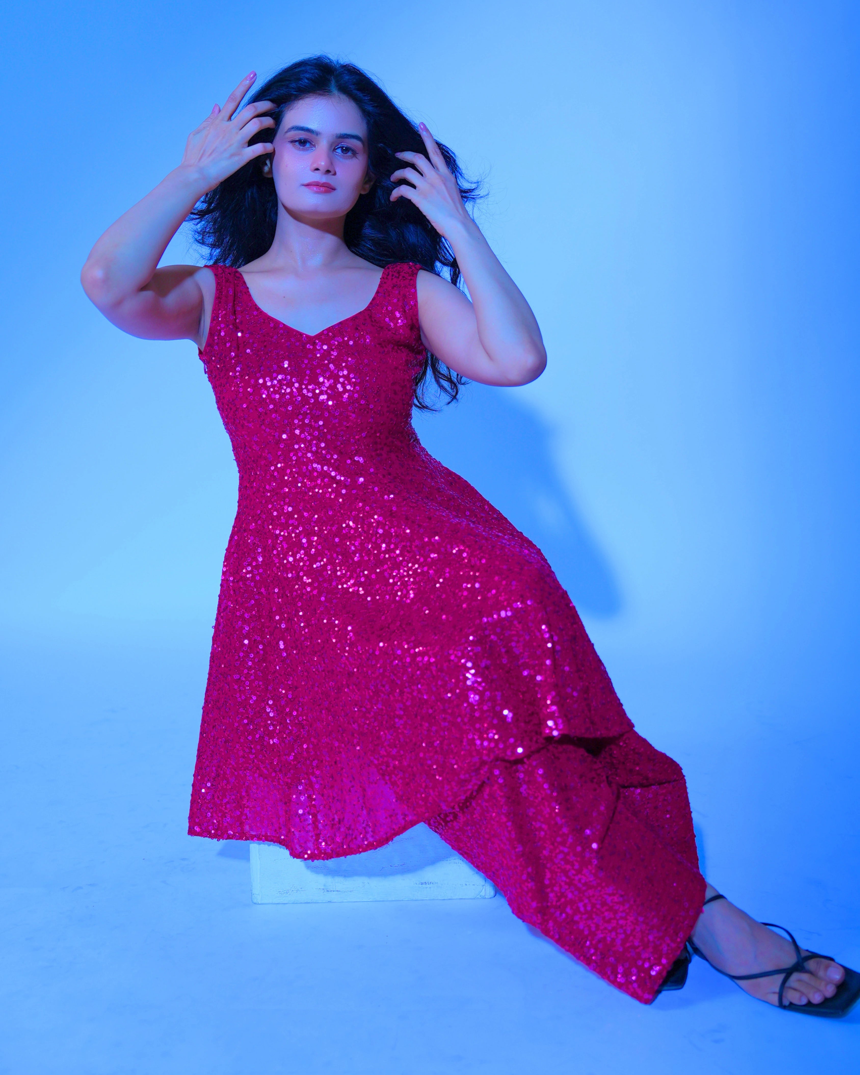 Pink Georgette Salwar Suit with All Over Sequin