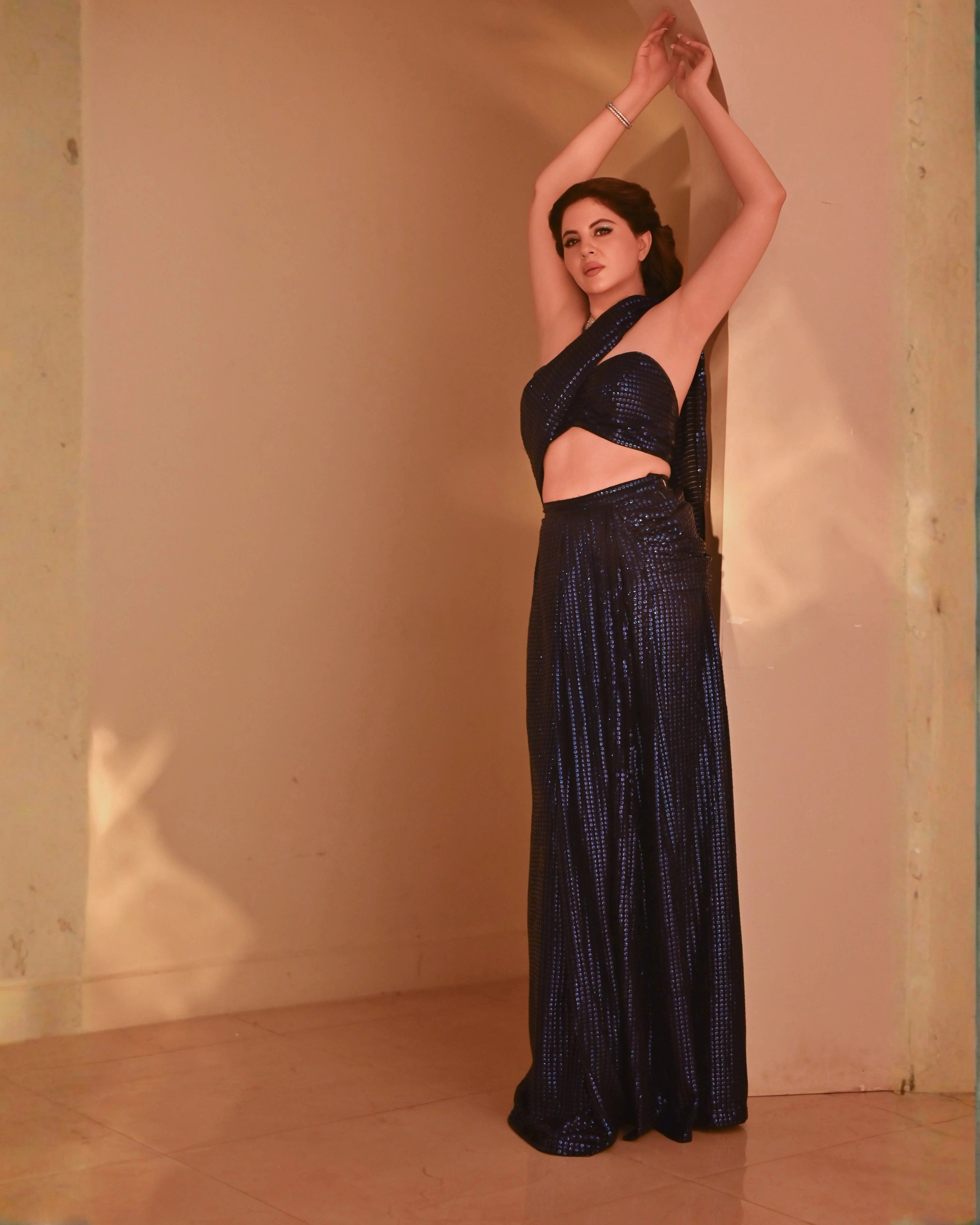 Royal Blue Georgette Saree with All-Over Sequin Work and Matching Blouse