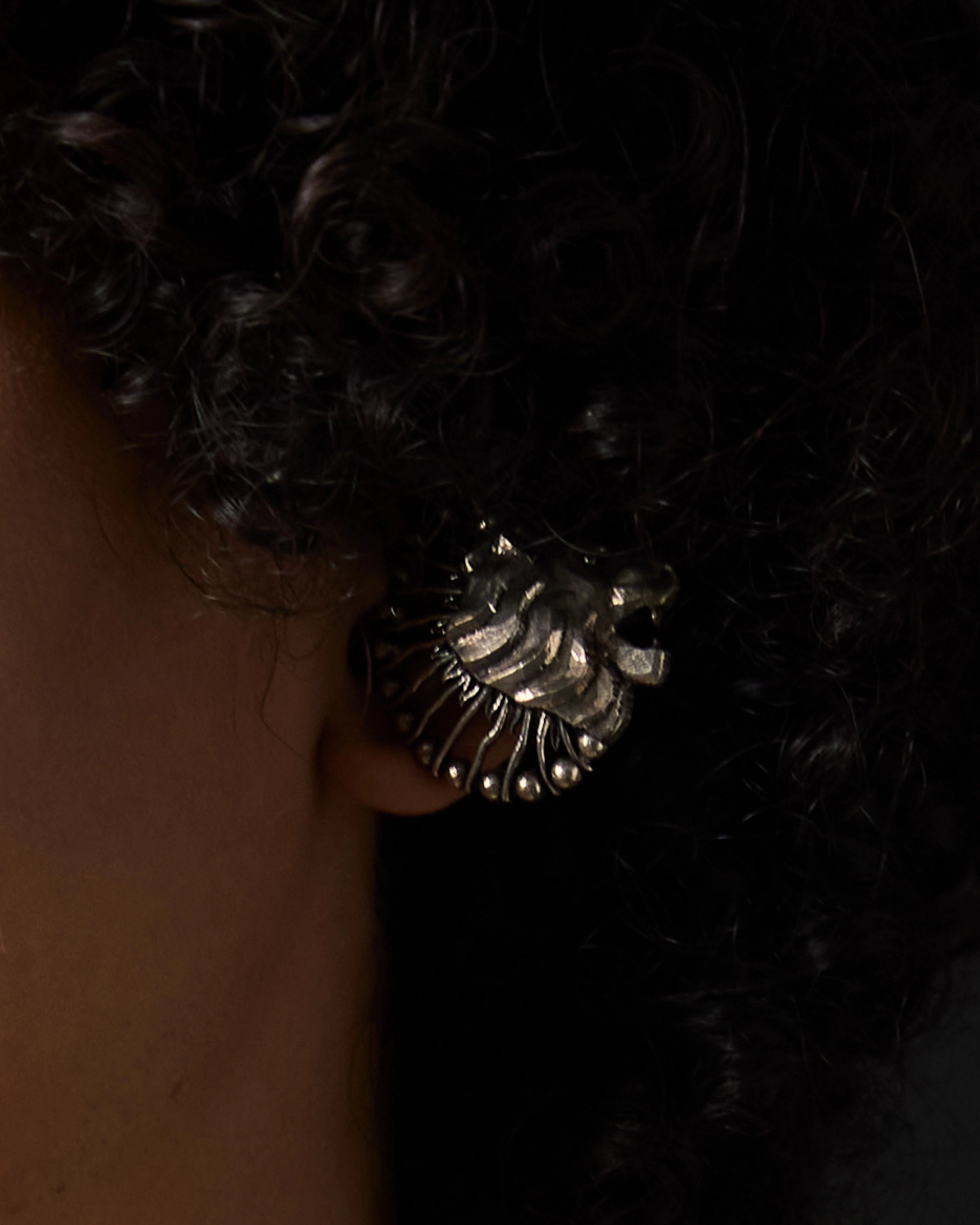 Silver Sculpted Stud Earrings with Sunburst Detailing