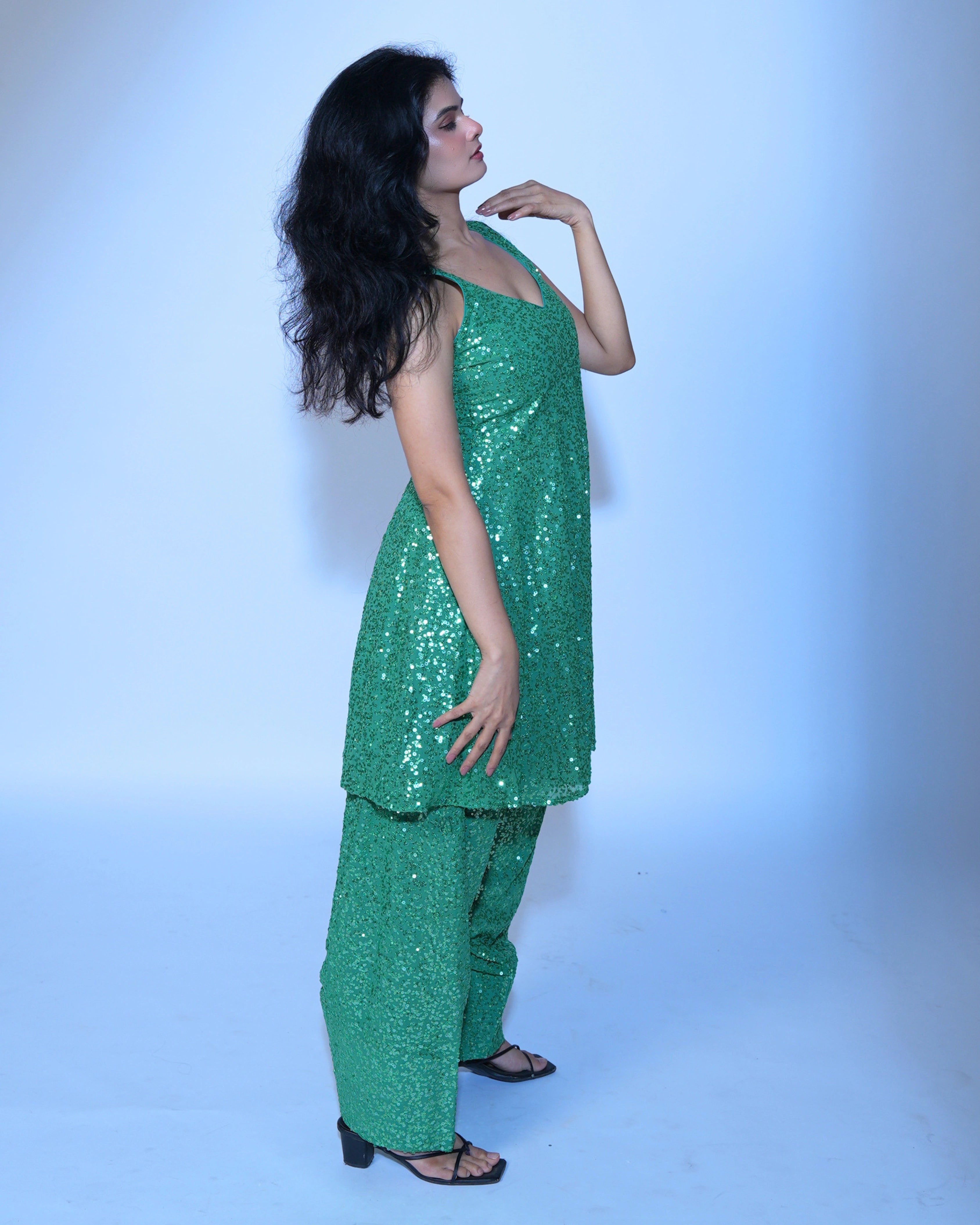 Light Green Georgette Salwar Suit with All Over Sequin