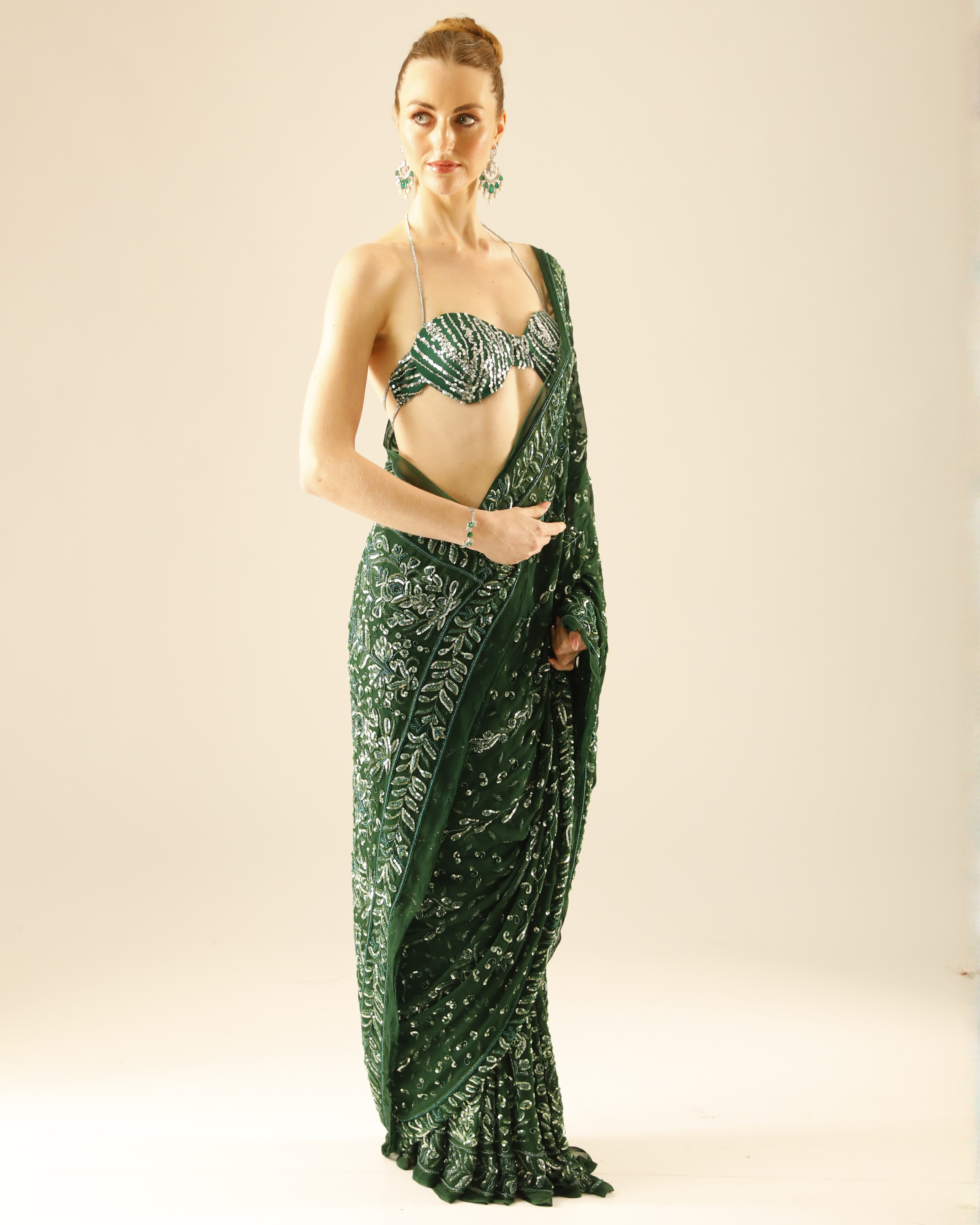 Emerald Green Hand-Embroidered Bralette Blouse