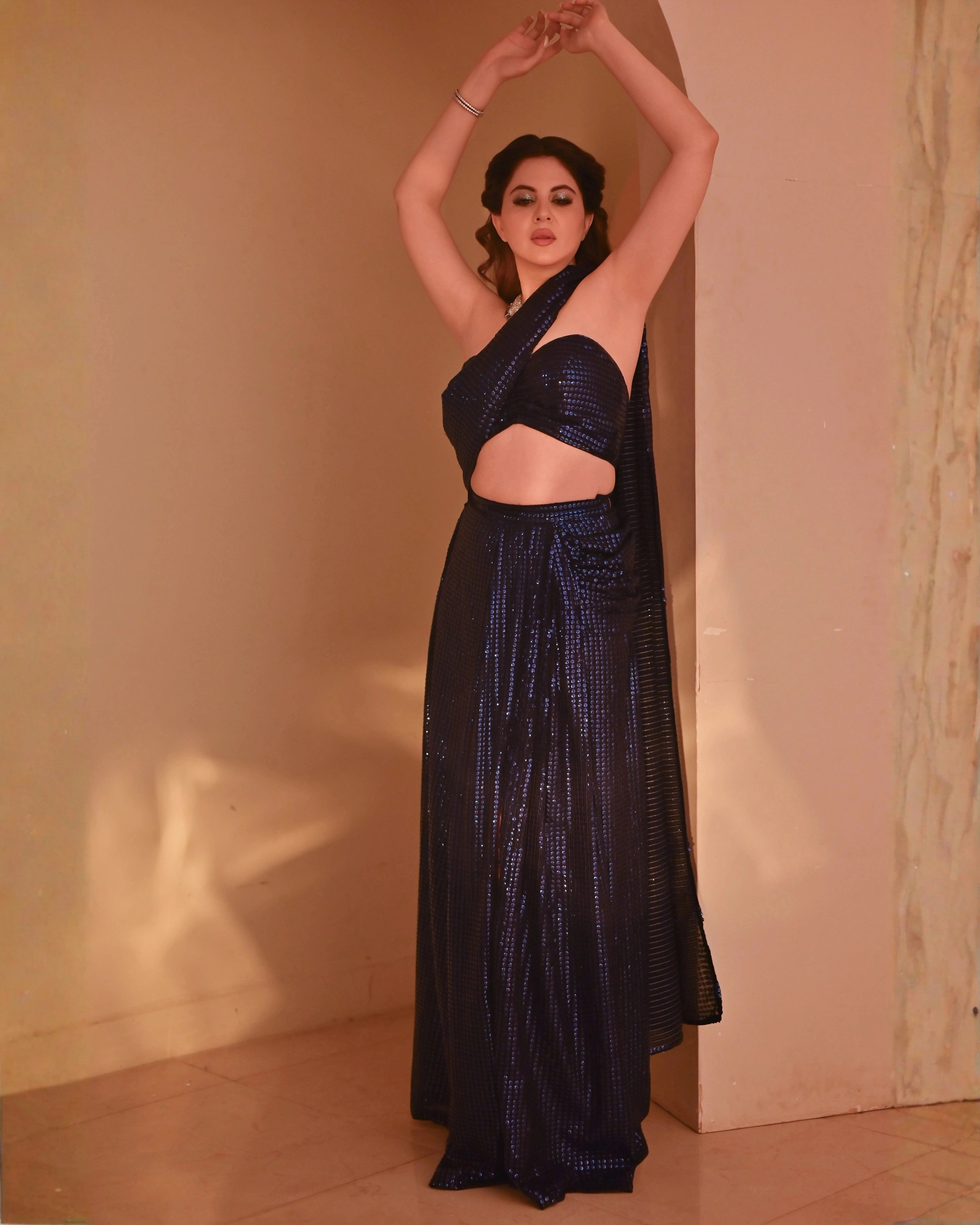 Royal Blue Georgette Saree with All-Over Sequin Work and Matching Blouse