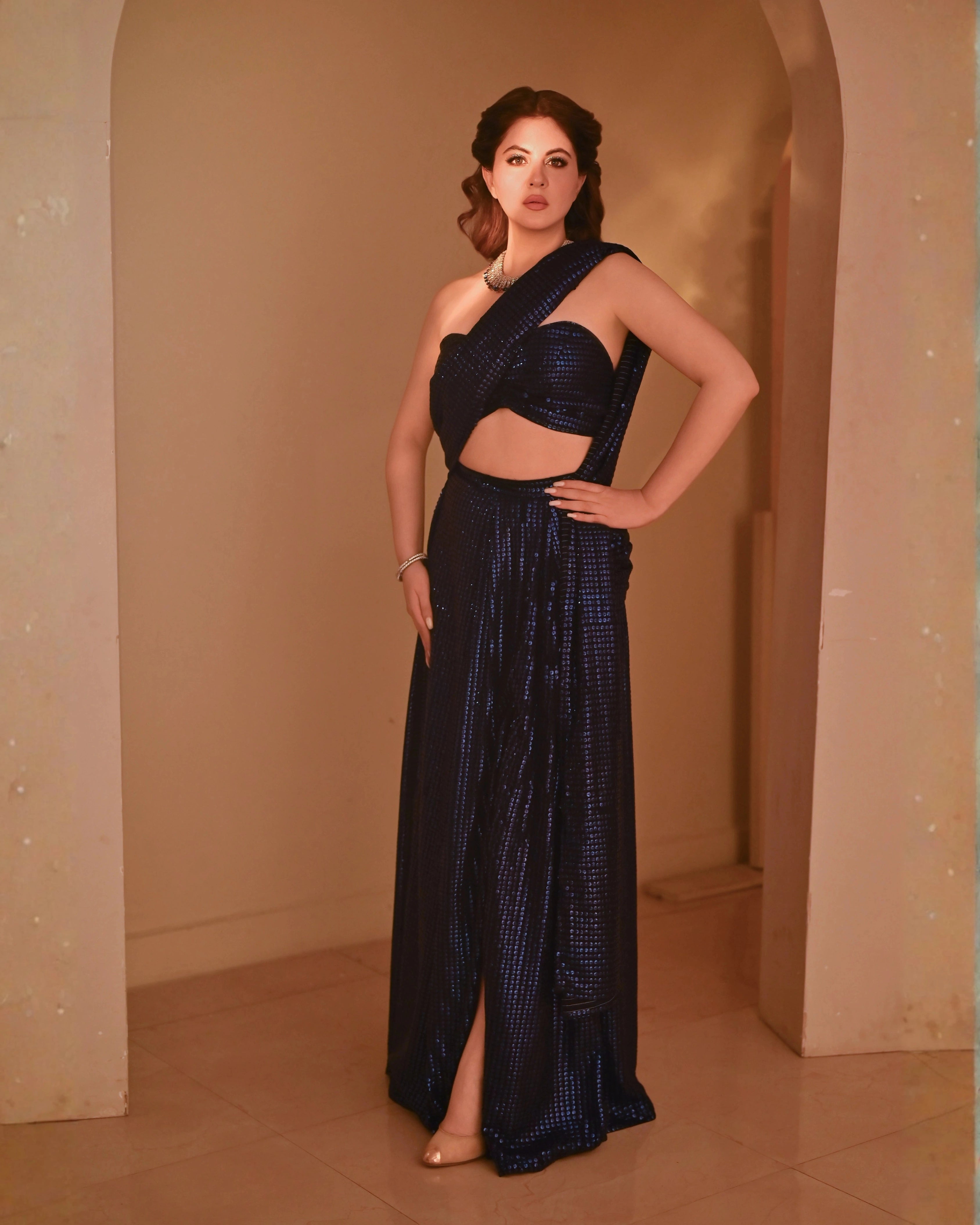 Royal Blue Georgette Saree with All-Over Sequin Work and Matching Blouse