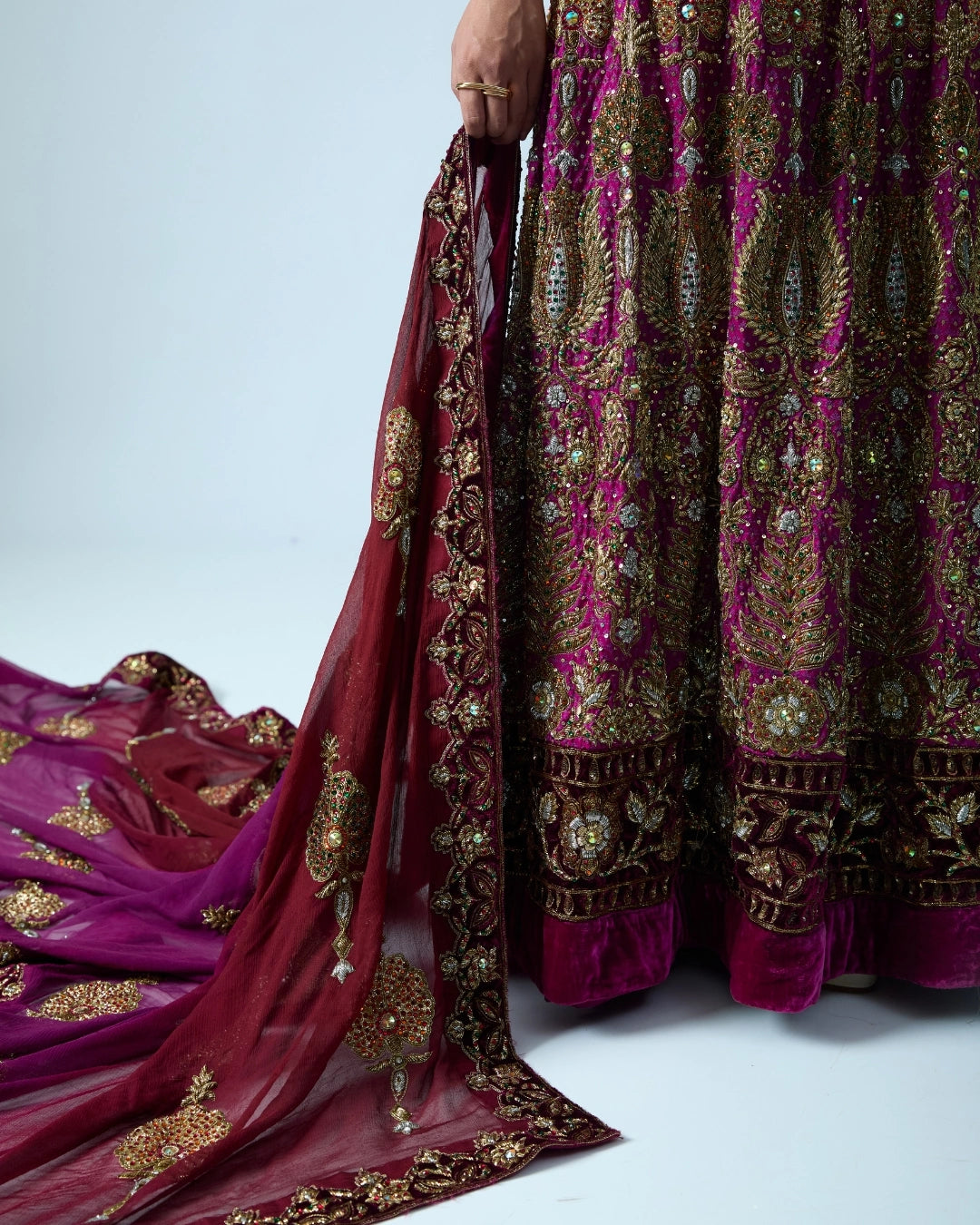 Maroon Georgette Heirloom Lehenga with a Embroidery Blouse and Dupatta