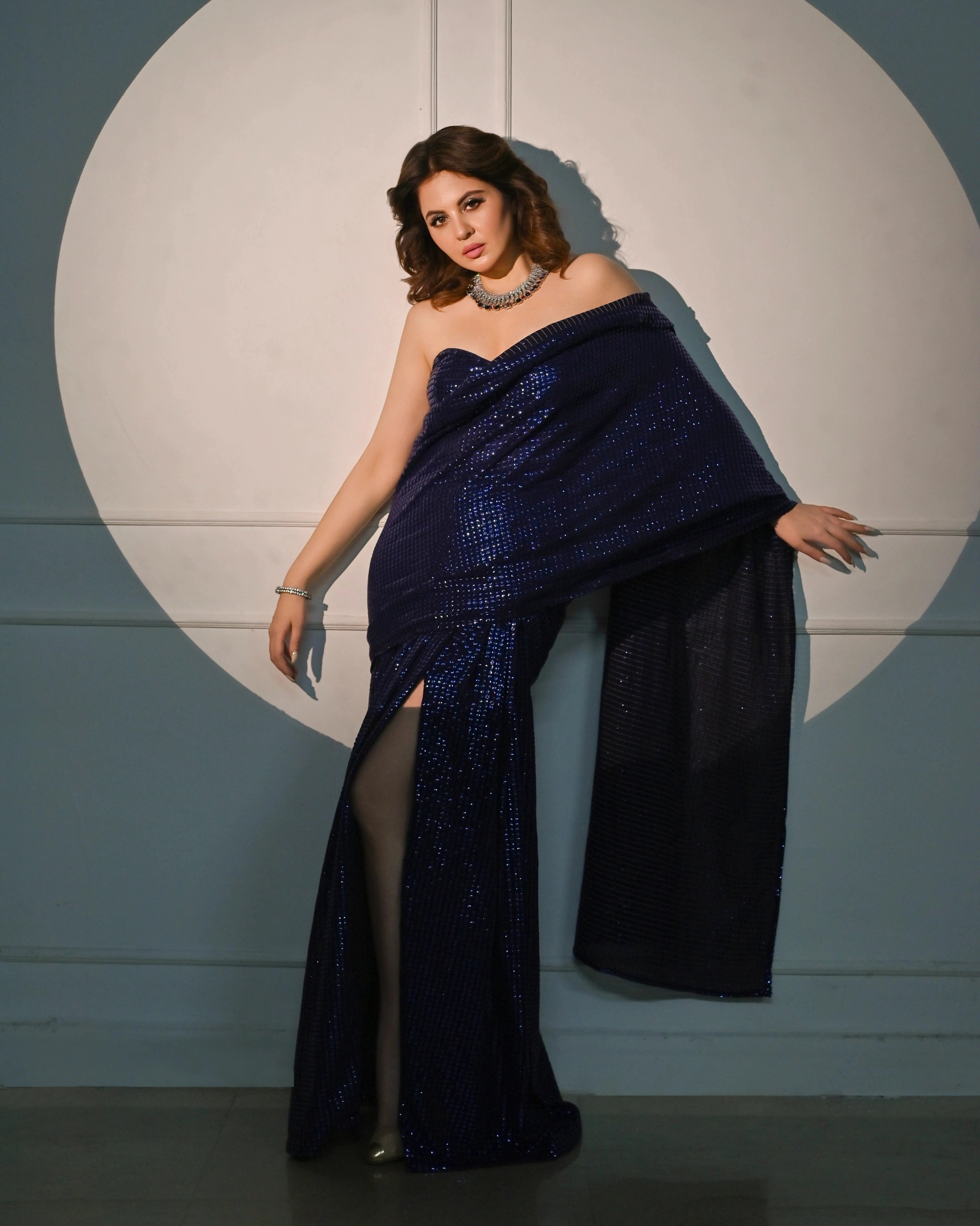 Royal Blue Georgette Saree with All-Over Sequin Work and Matching Blouse
