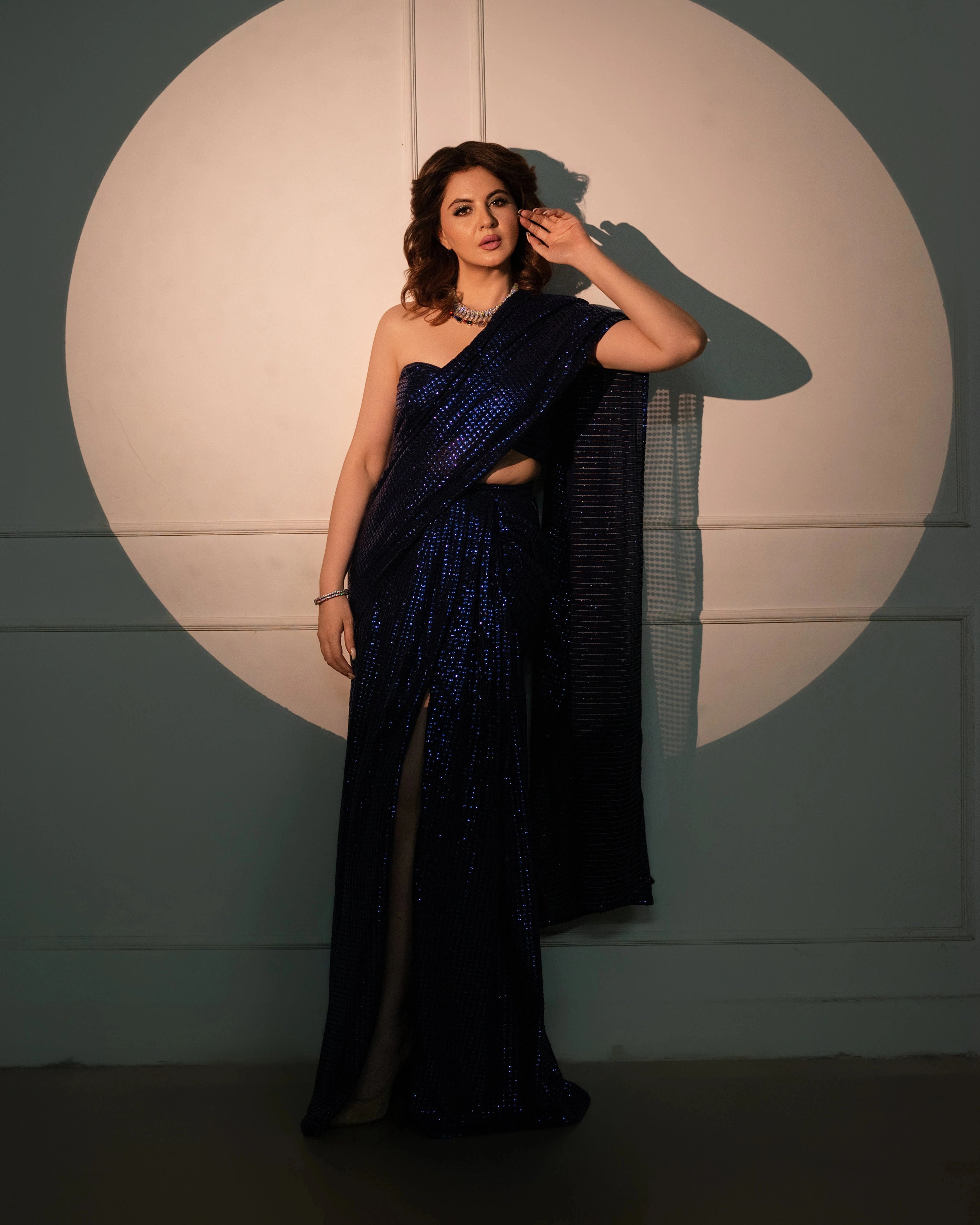 Royal Blue Georgette Saree with All-Over Sequin Work and Matching Blouse