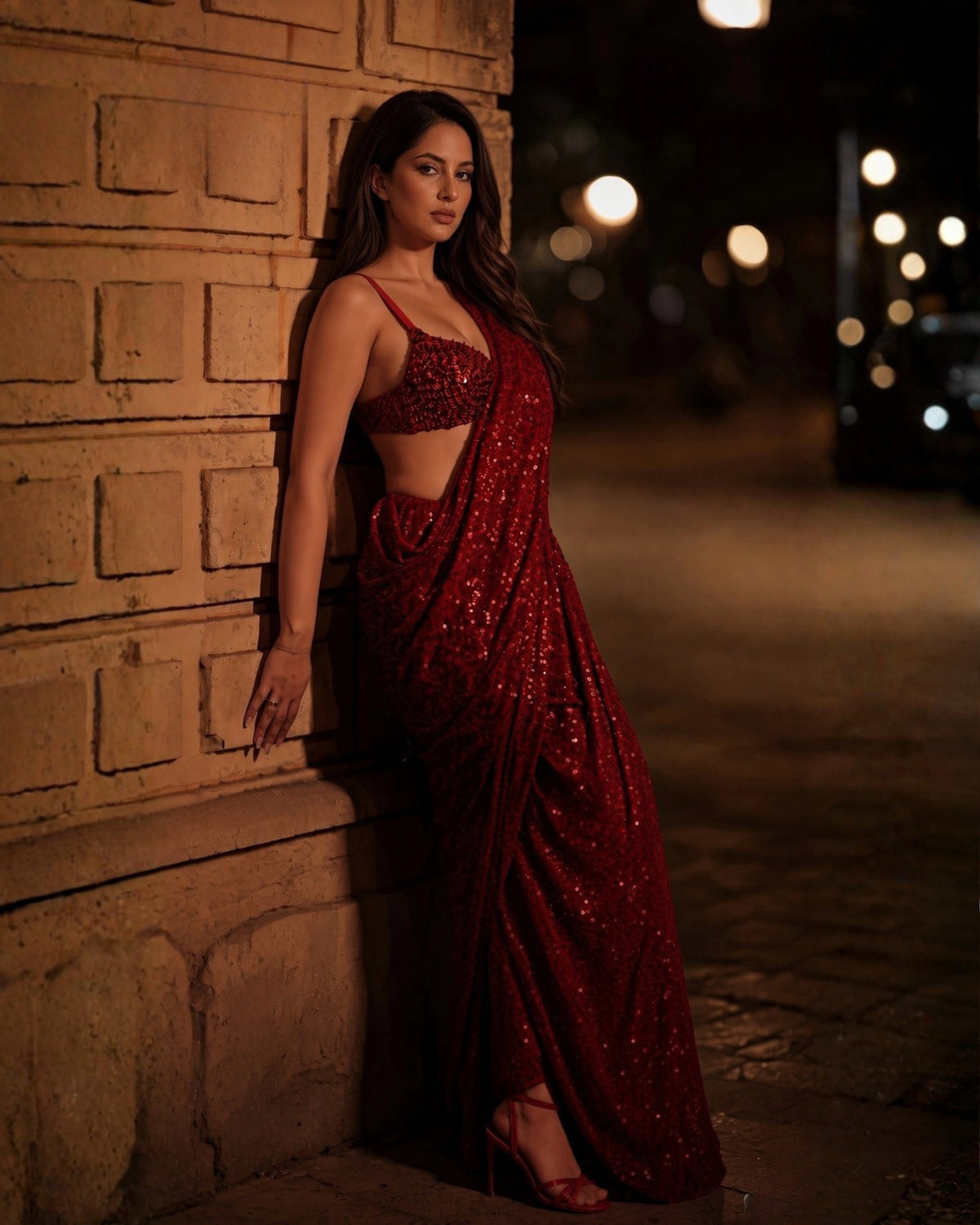 Hot Pink Georgette Saree with All Over Shimmer Sequin Work and Matching Sequin Blouse