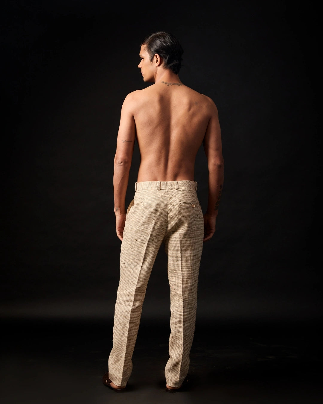 Sand Cotton linen Tailored Straight-Fit Pants