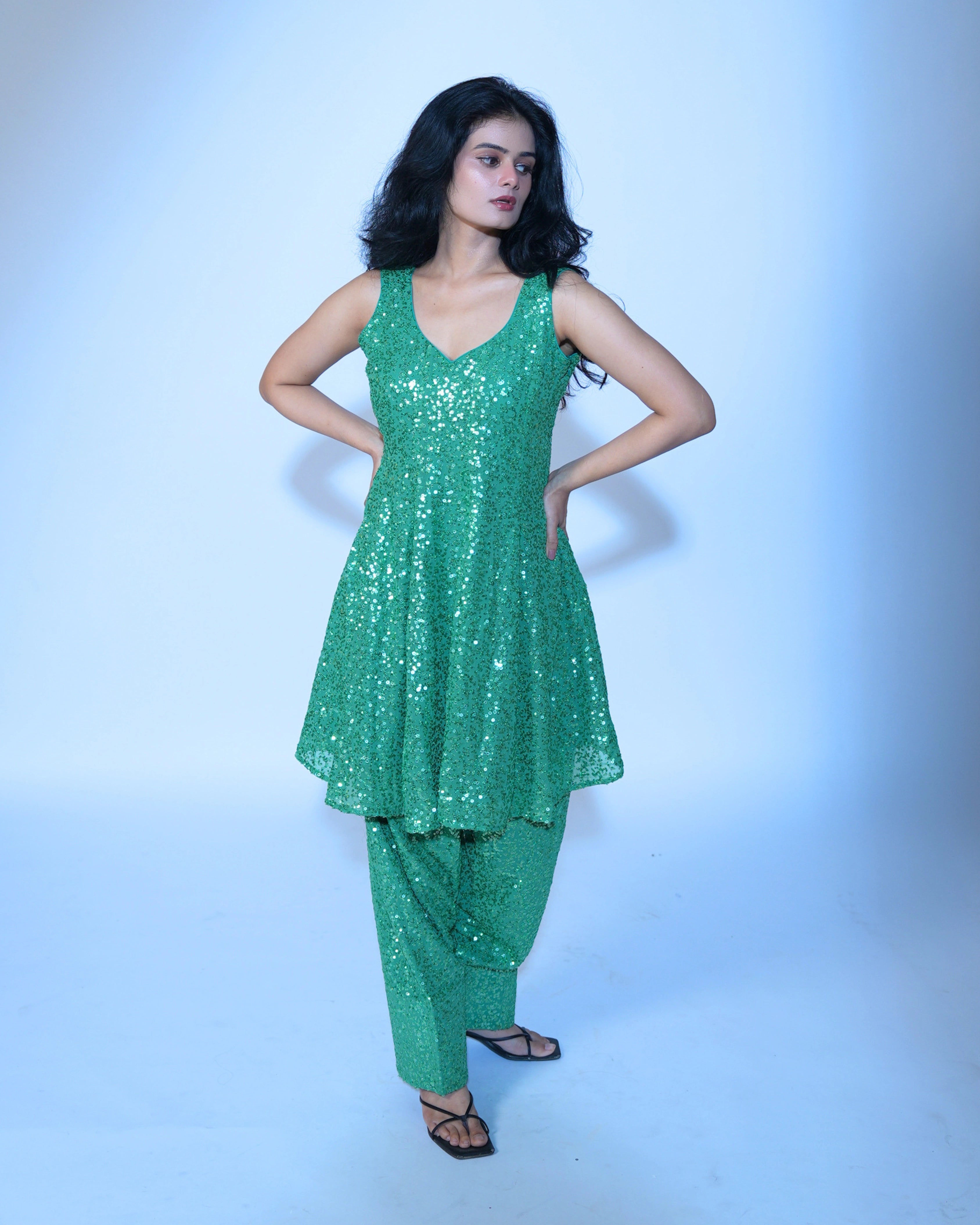 Light Green Georgette Salwar Suit with All Over Sequin