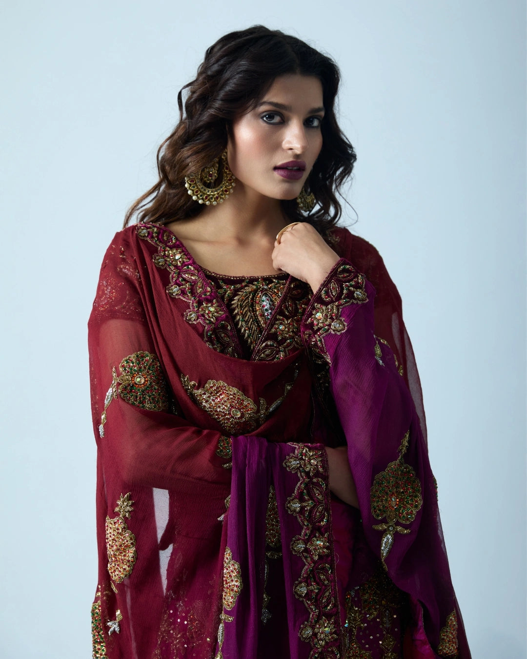Maroon Georgette Heirloom Lehenga with a Embroidery Blouse and Dupatta